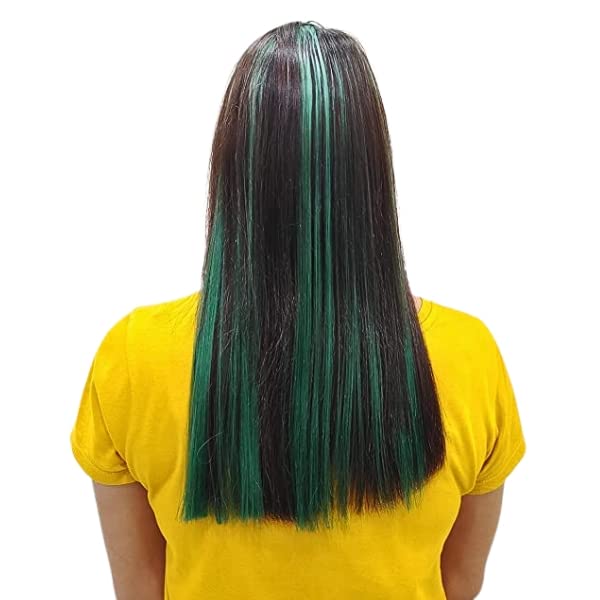 Neaama Clip-In Colored Hair Extensions for Women - 2 Pack Green Straight Synthetic Hair Streaks with Easy Snap Clip for Parties, Cosplay & Halloween Costumes - Fun Hair Highlights for Girls & Teens