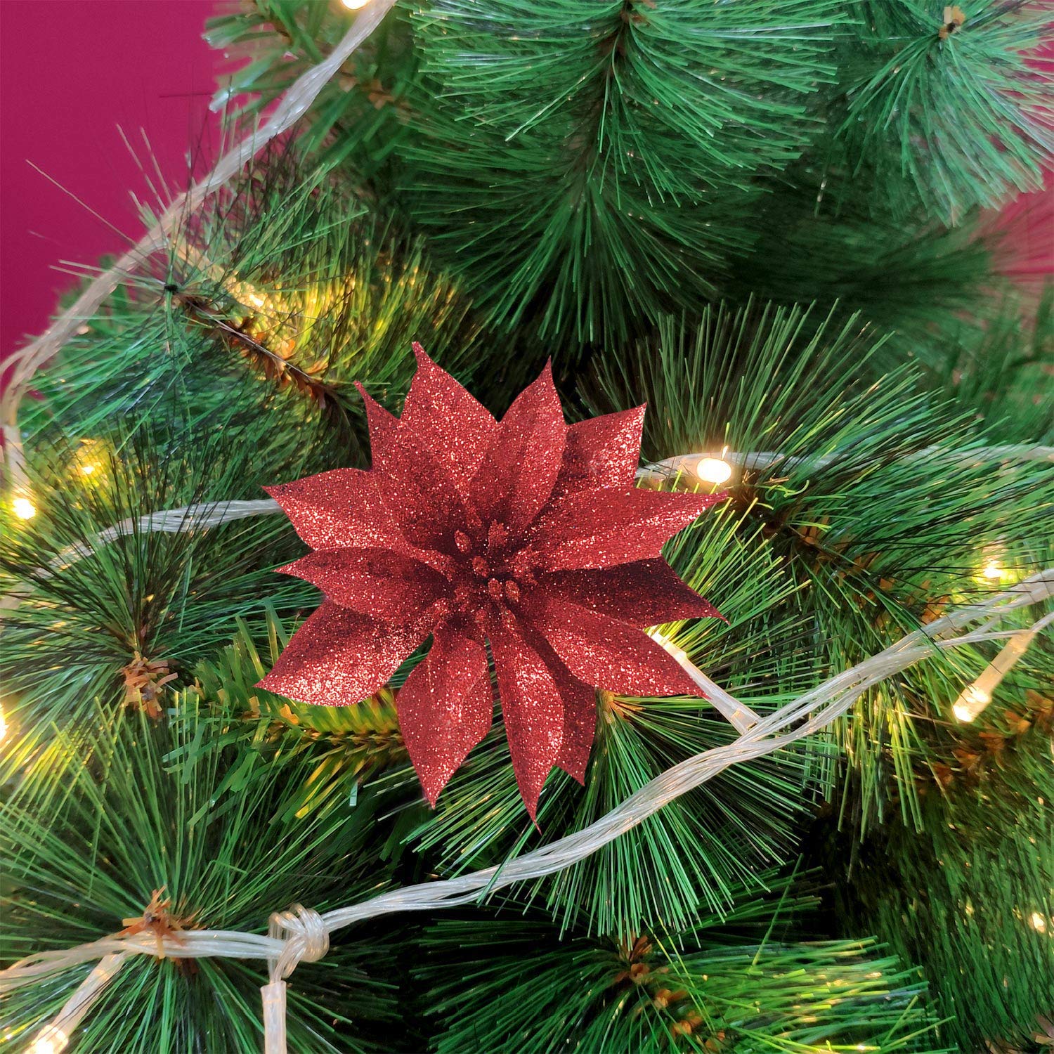 24 Pack Artificial Poinsettia Flowers - 3.75