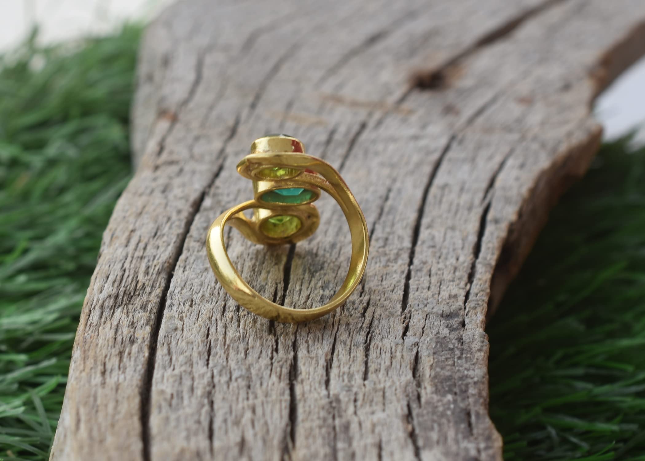 Veracity Jewelry 18K Gold Plated Peridot & Green Onyx Ring for Women - Handmade Multi Gemstone Statement Ring - Elegant Gift for Her | Perfect for Weddings, Parties & Special Occasions
