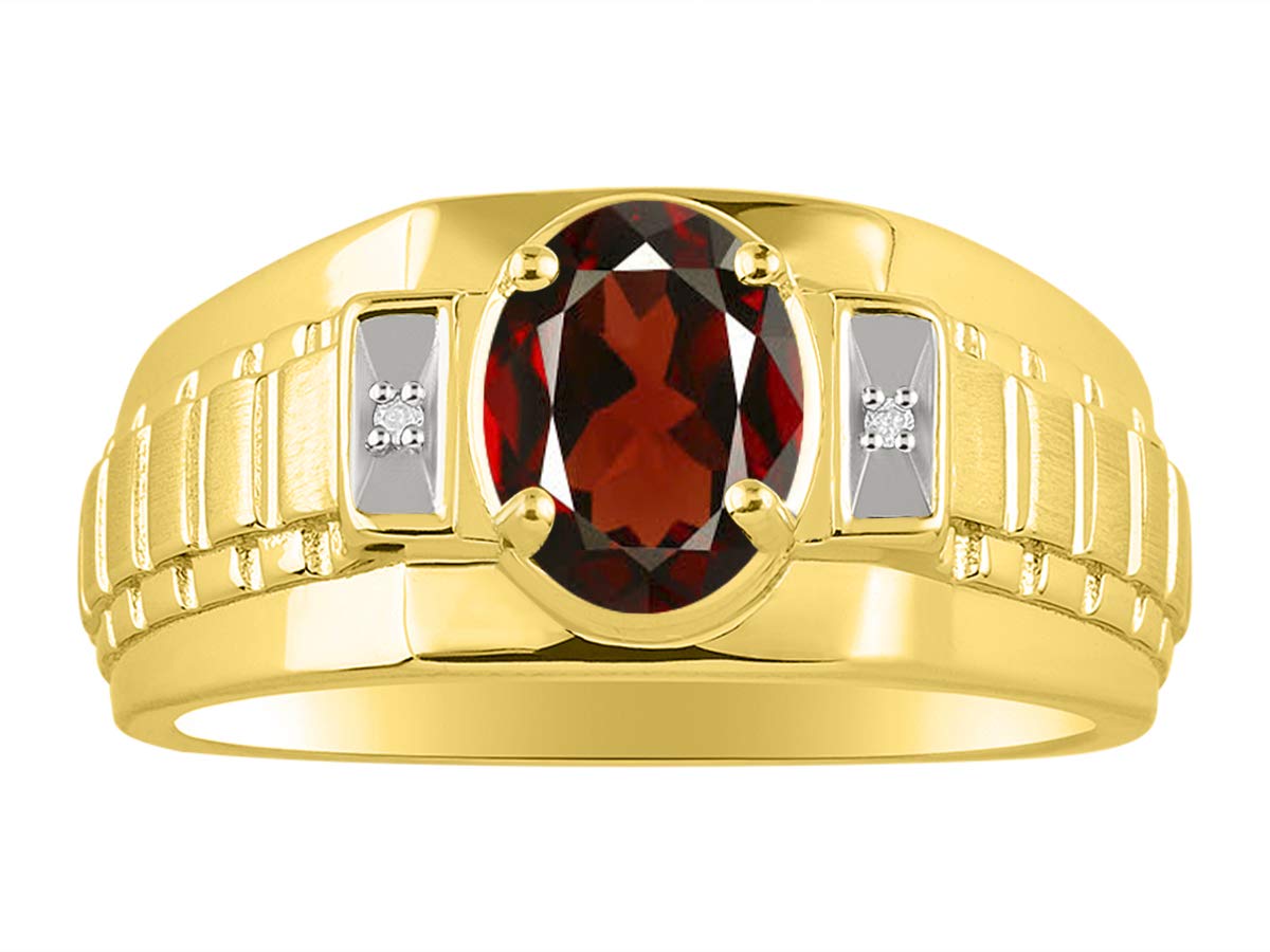 RYLOS Men's Yellow Gold Plated Silver Rings - 8X6MM Oval Gemstone & Genuine Diamond Birthstone Rings for Men (Size 8-13) | Classic Designer Style Jewelry for Weddings, Anniversaries, Gifts & Everyday Wear