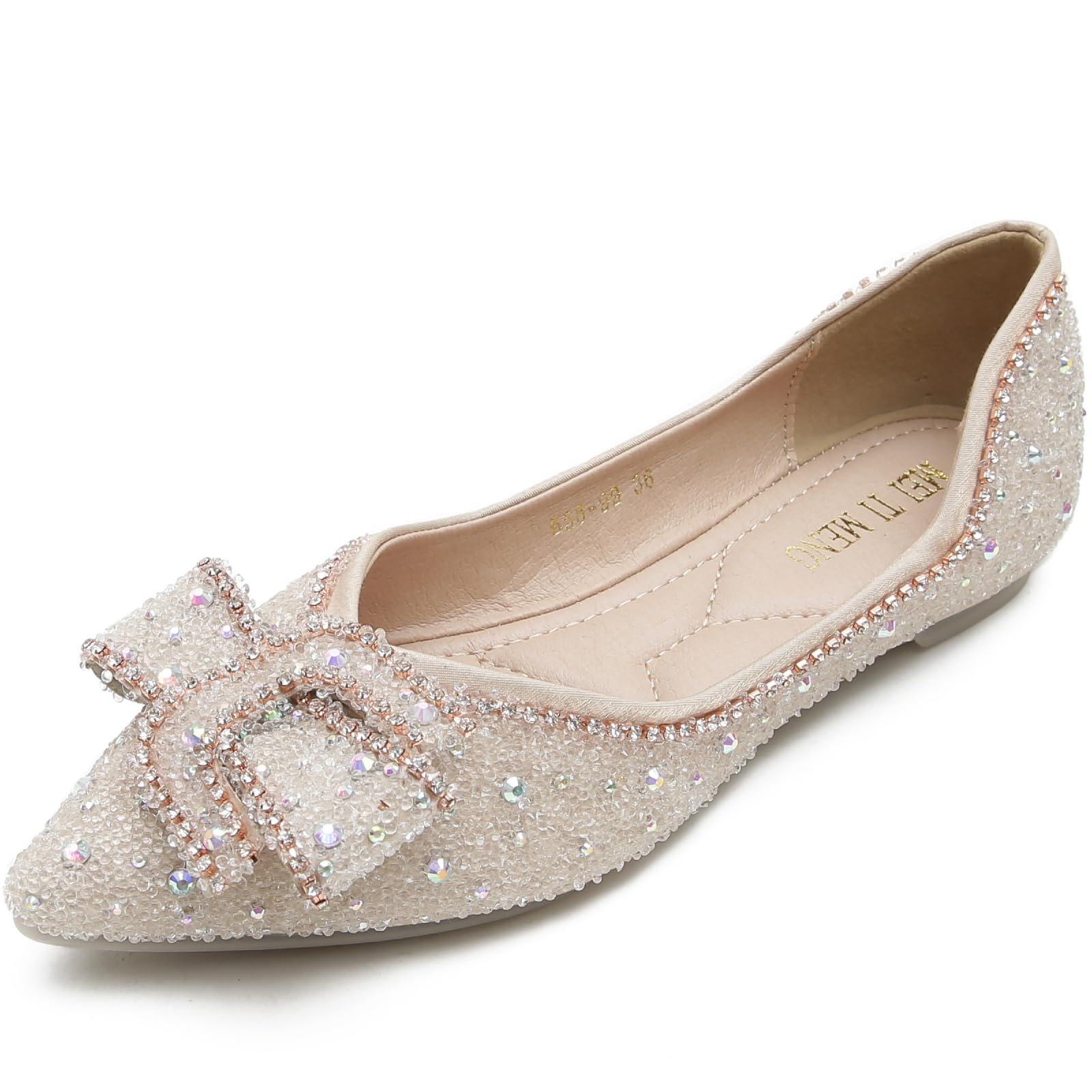 Sparkly Rhinestone Pointed Toe Flats for Women - Glitter Flower Wedding Shoes Comfortable Dress Pumps for Bridal Party, Prom & Evening Events