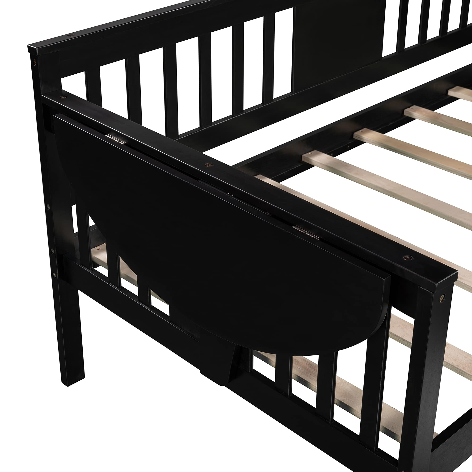 Twin Size Wooden Daybed with 2 Side Tables & 8-Slat Support - No Box Spring Needed - Espresso Finish - Perfect for Guest Rooms, Dormitories & Small Spaces