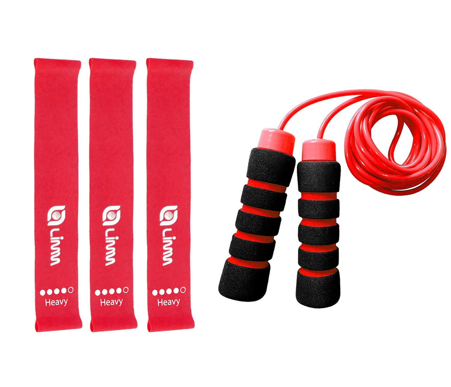 Limm Resistance Bands Set - 3 Heavy Duty Exercise Bands with Red Plastic Jump Rope for Home Workouts, Strength Training, and Fitness | Perfect for Gym, Yoga, and CrossFit Training
