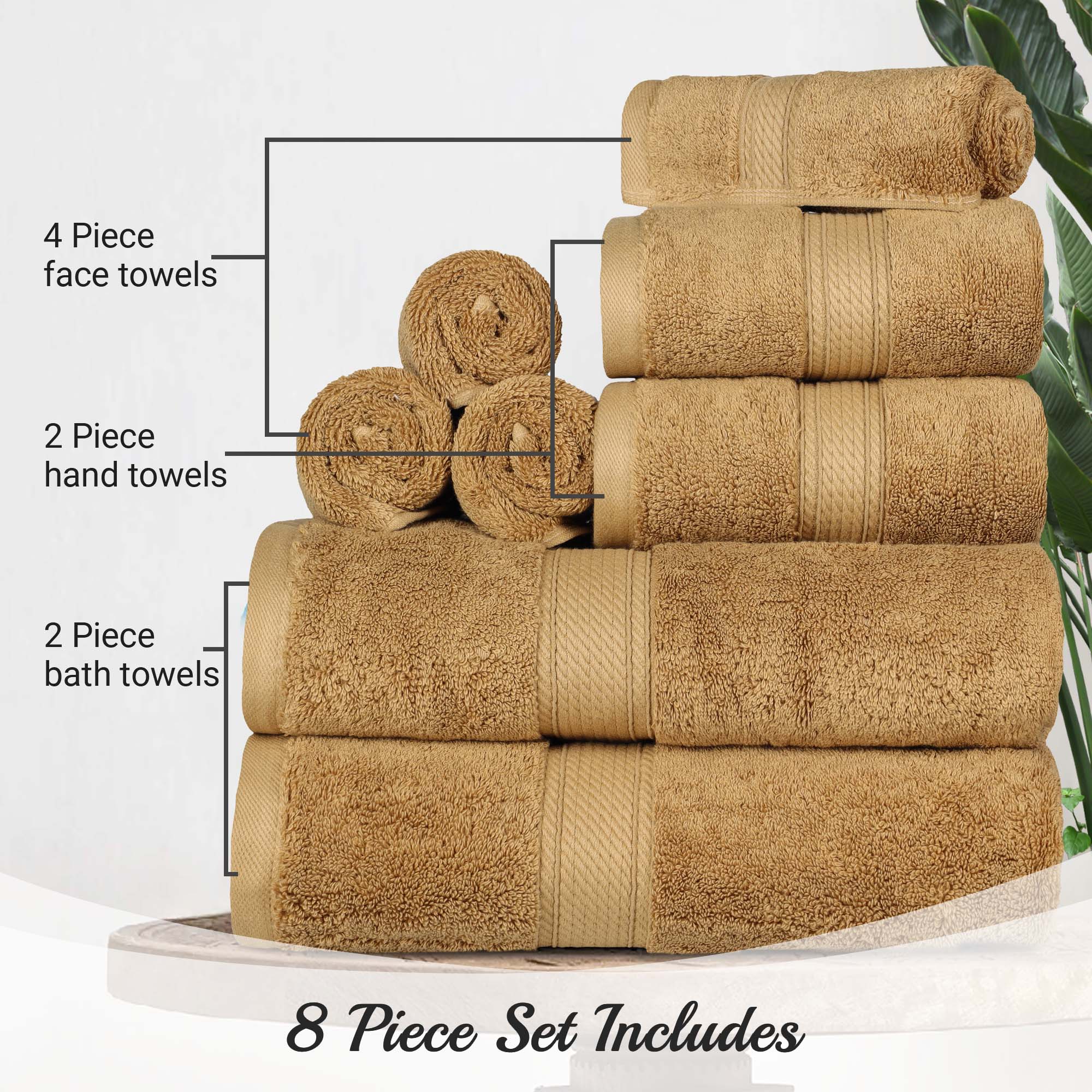 Premium 8-Piece Egyptian Cotton Towel Set - Ultra Soft, Heavyweight & Plush for Bath, Spa & Luxury Home Decor