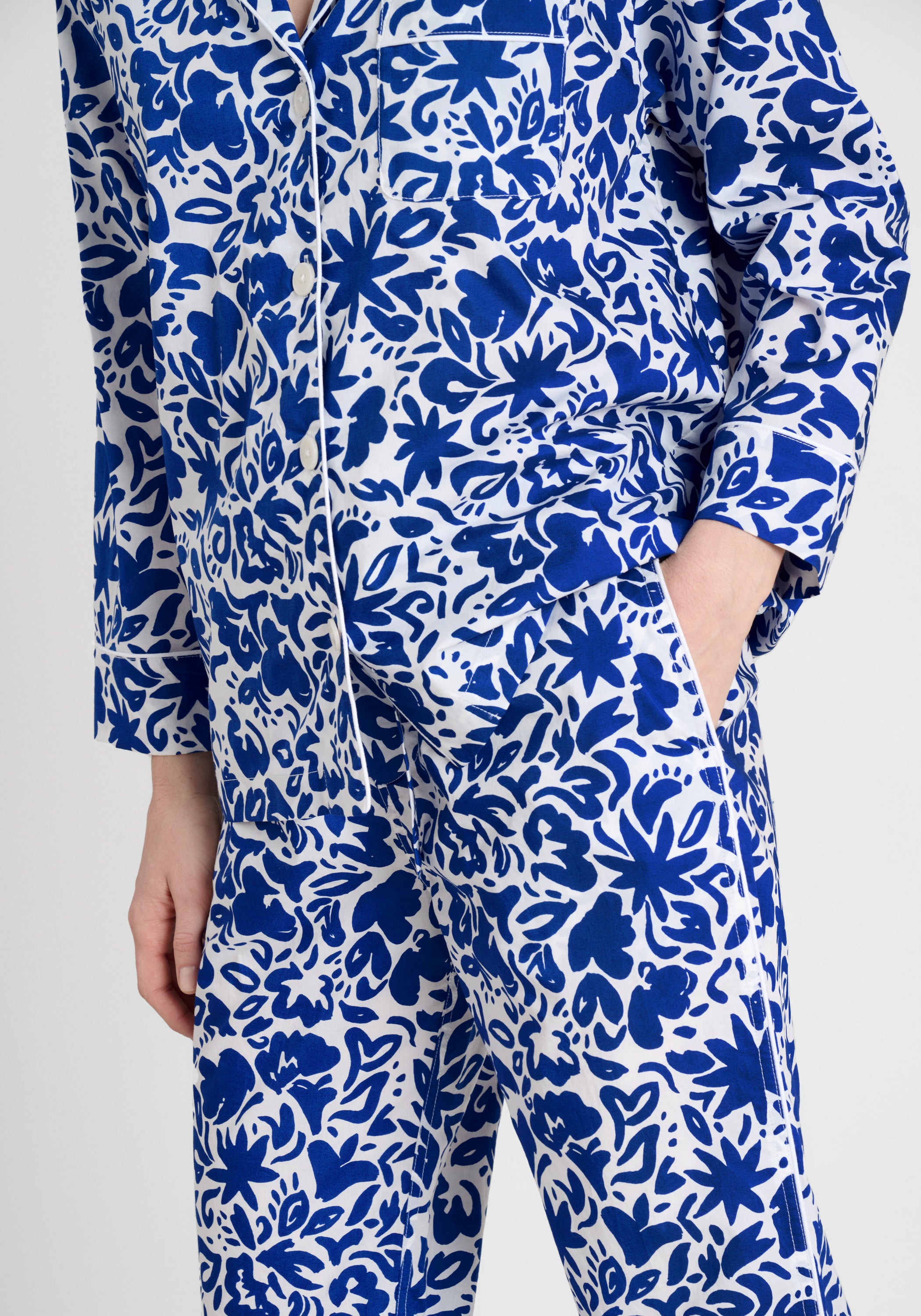 Handpainted Floral Print Marina Pajama Set for Women - Soft Cotton Sleepwear for Lounge & Bedtime Comfort