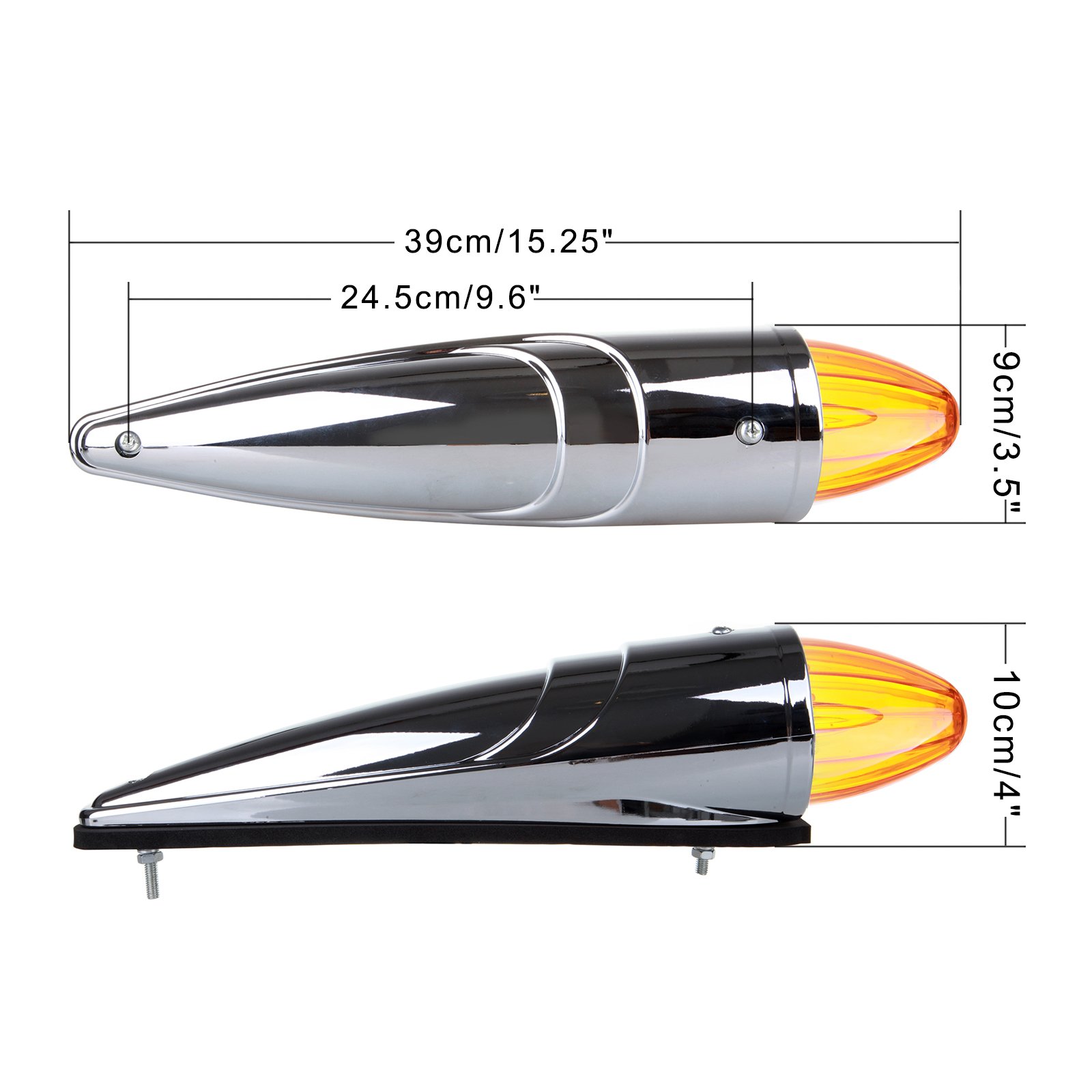 ECCPP 13X Amber 17LED Chrome Torpedo Cab Marker Light with Clear Lens - DOT Approved Truck Trailer Roof Running Light for Peterbilt, Kenworth, Freightliner, Volvo & Mack - Perfect for Night Driving and Enhanced Vehicle Visibility
