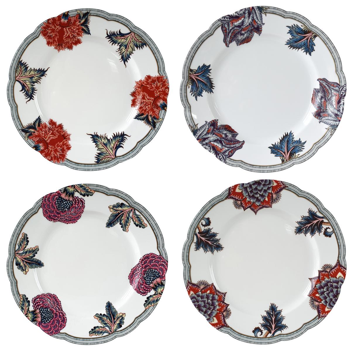 Braquenie Assorted Dinner Plates Set of 4 - Elegant Porcelain Plates for Fine Dining, Dinner Parties & Home Decor