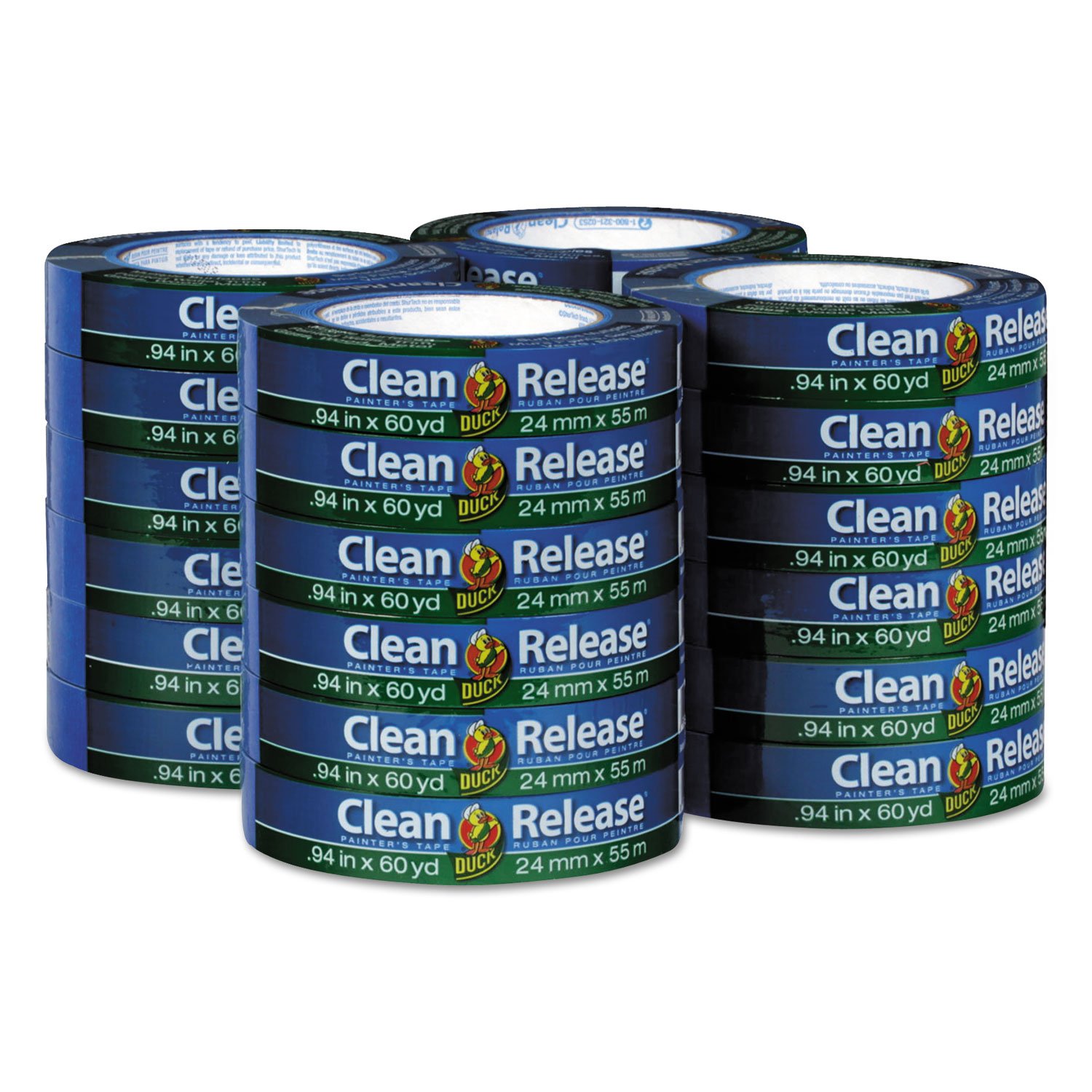 Duck Clean Release Blue Painter's Tape - 1 Inch (0.94-Inch x 60-Yard), 24 Rolls (1440 Total Yards) - 284371 - Ideal for Painting Projects, Home Improvement, and DIY Crafts