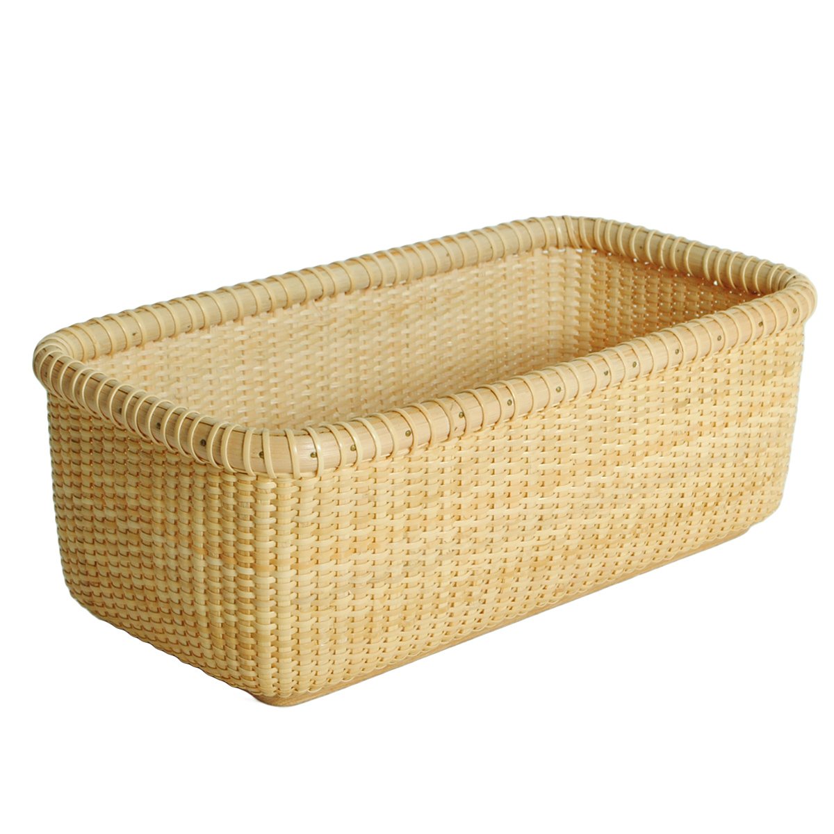 Natural Rattan Storage Basket - Handwoven Cane-on-Cane Weave Nantucket Style Organizer Box for Home Decor, Shelf & Cabinet Storage - Perfect for Bathroom, Bedroom, and Office Organization