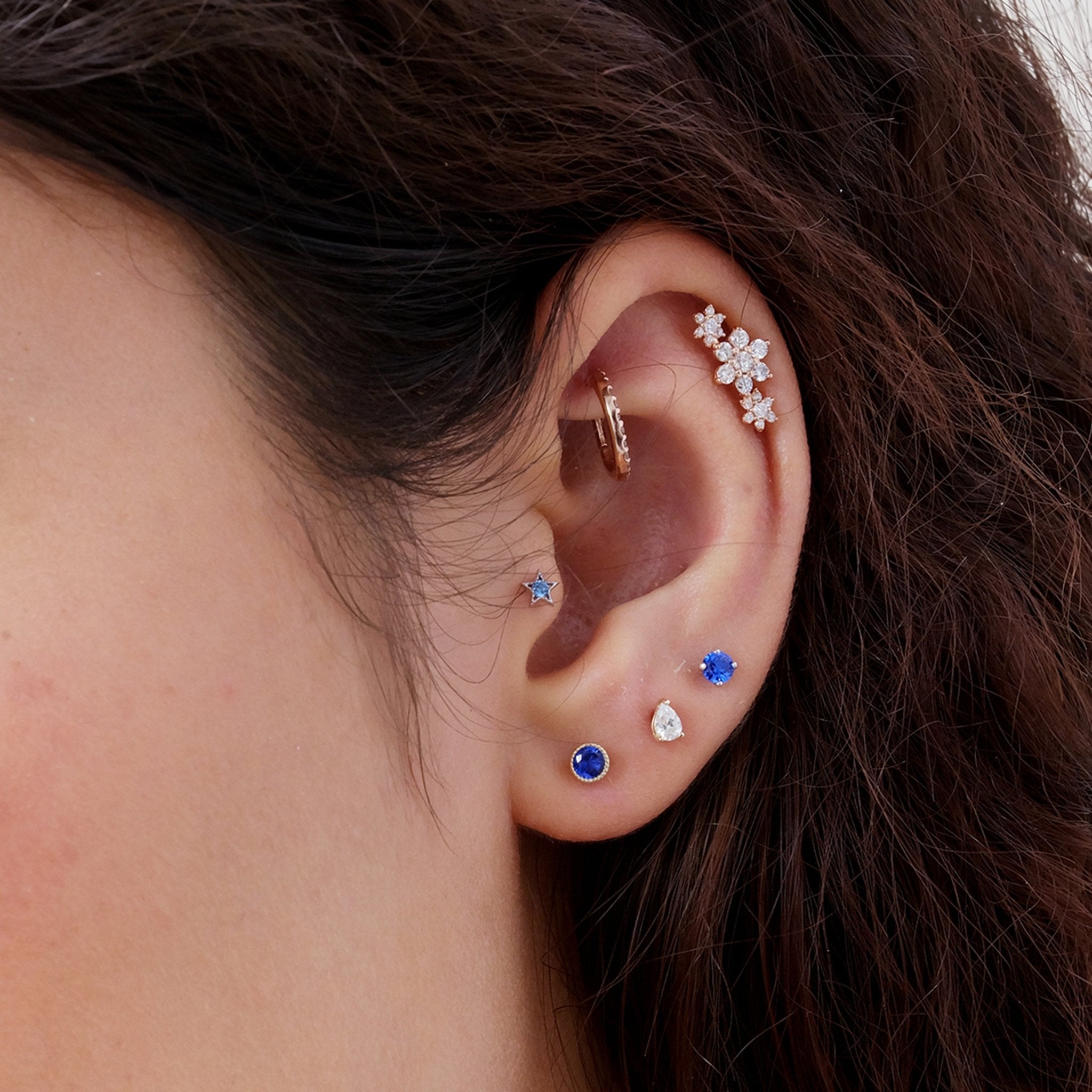 14K Yellow Gold Blue Topaz Pavé Studded Eternity Clicker Hoop Earrings - Perfect for Weddings, Parties & Special Occasions
