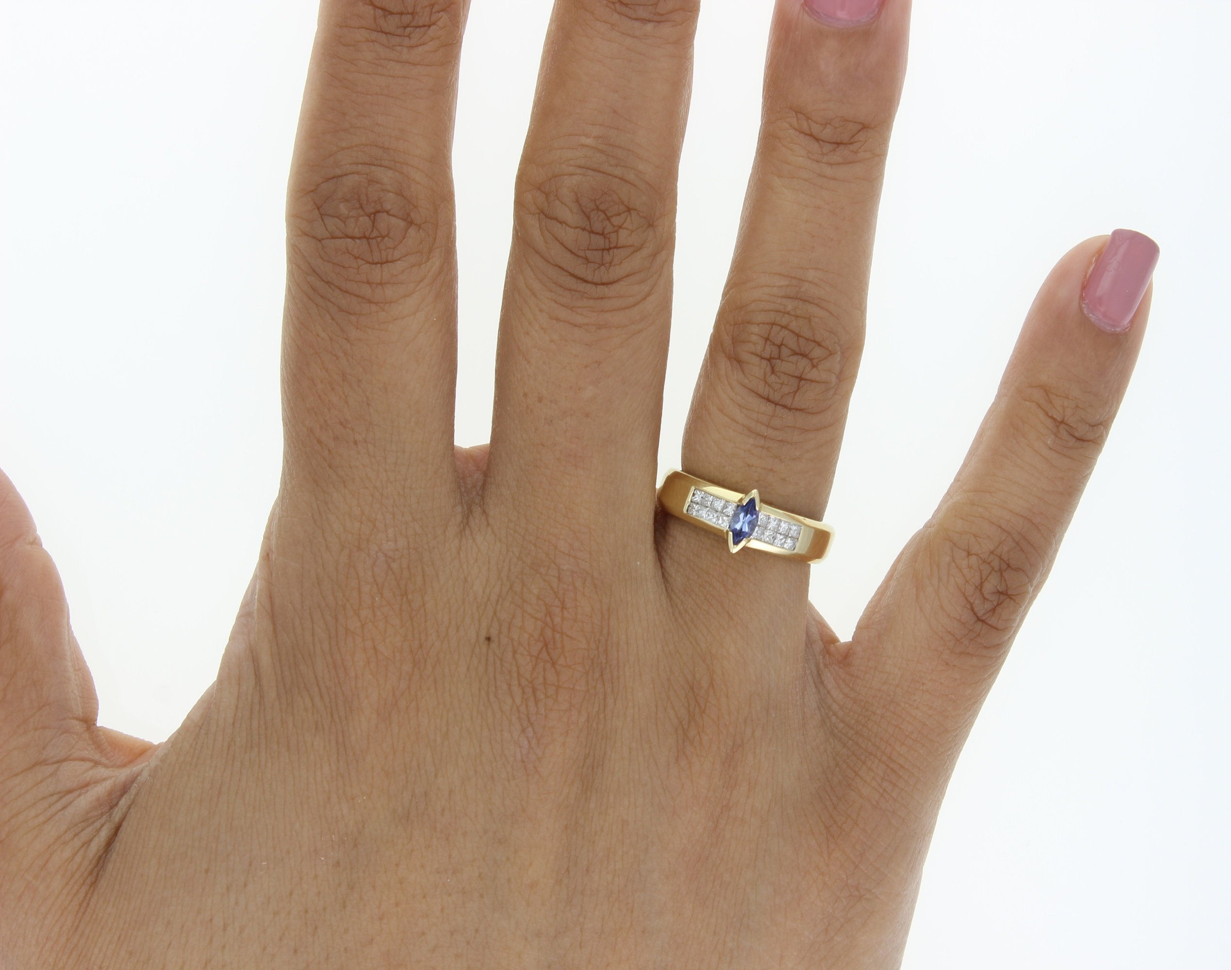 0.40cttw Diamond & Marquise Sapphire Ring in 14K Yellow Gold - Elegant Jewelry for Weddings, Anniversaries & Special Occasions
