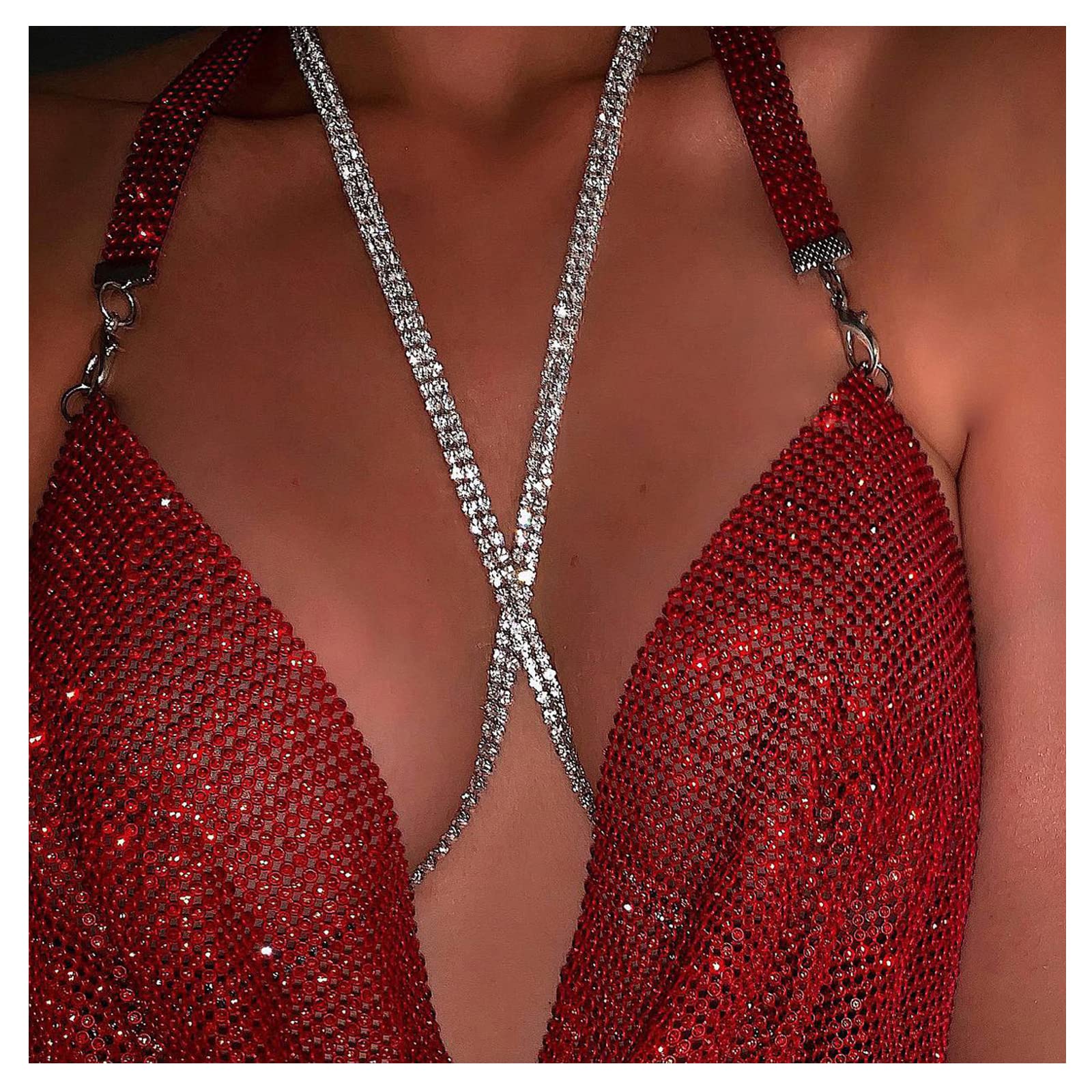 Sexy Rhinestone Bra Body Chain Jewelry - Cross Chest Harness with Crystals for Women | Perfect for Bikini, Rave, Underwear & Festival Outfits