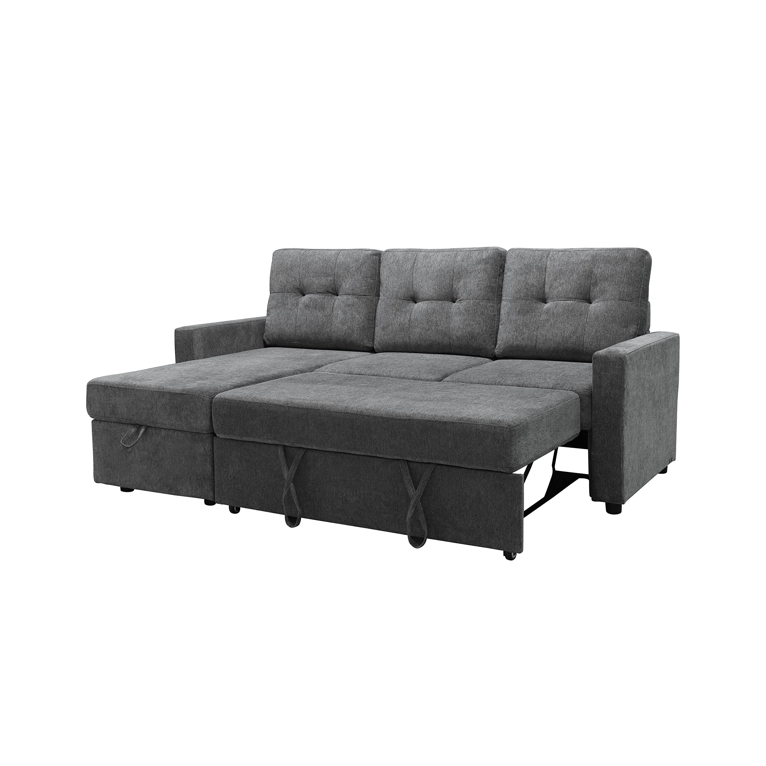Abbyson Living Kylie Reversible Sectional Sofa Bed with Storage - Dark Gray | Convertible Sleeper Sofa for Small Spaces, Guest Room & Apartment Living