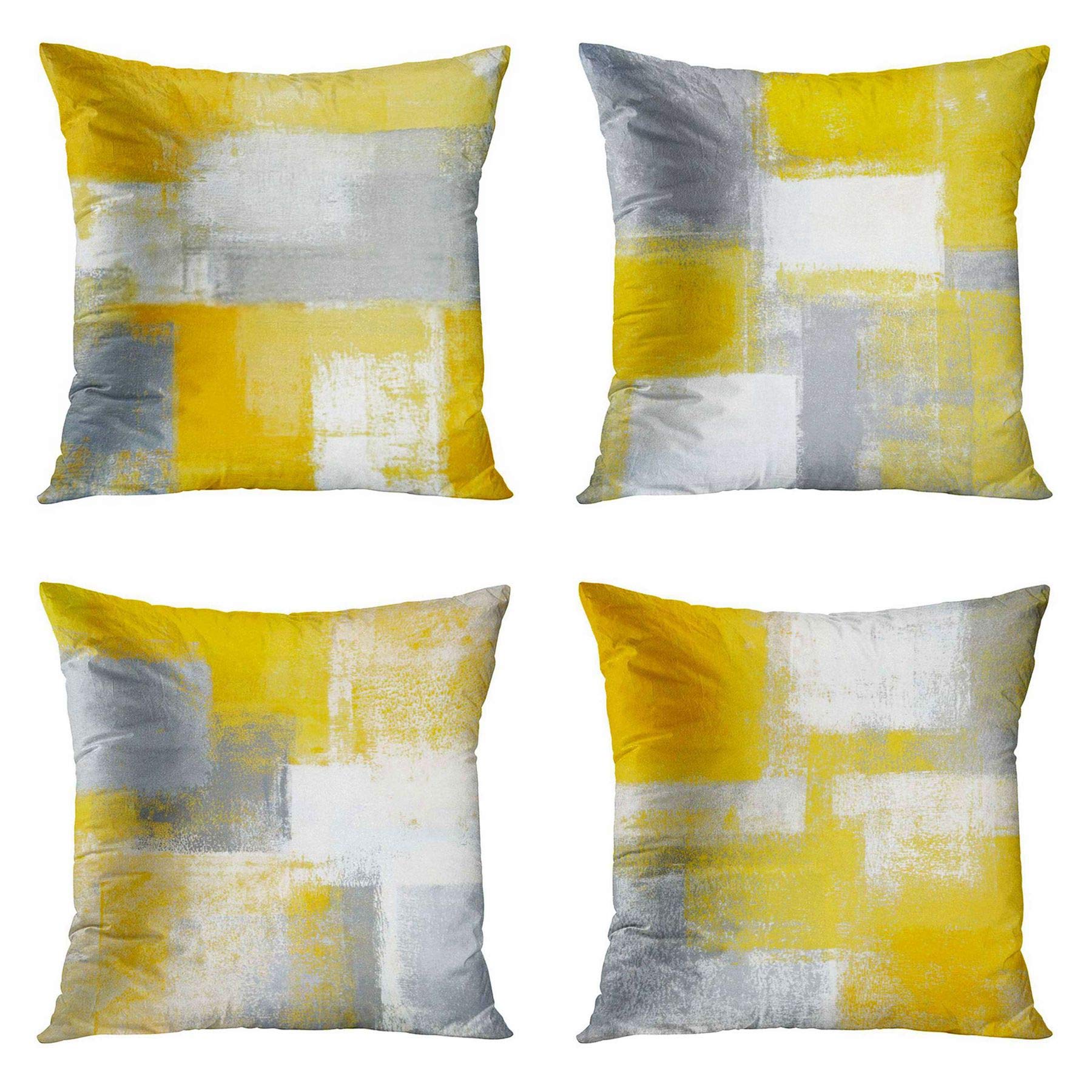 Modern Abstract Geometric Throw Pillow Covers Set of 4 - 16x16 Inch Yellow and Grey Square Decorative Pillowcases for Sofa, Bed, Couch - Contemporary Home Decor for Living Room, Bedroom & Holiday Season