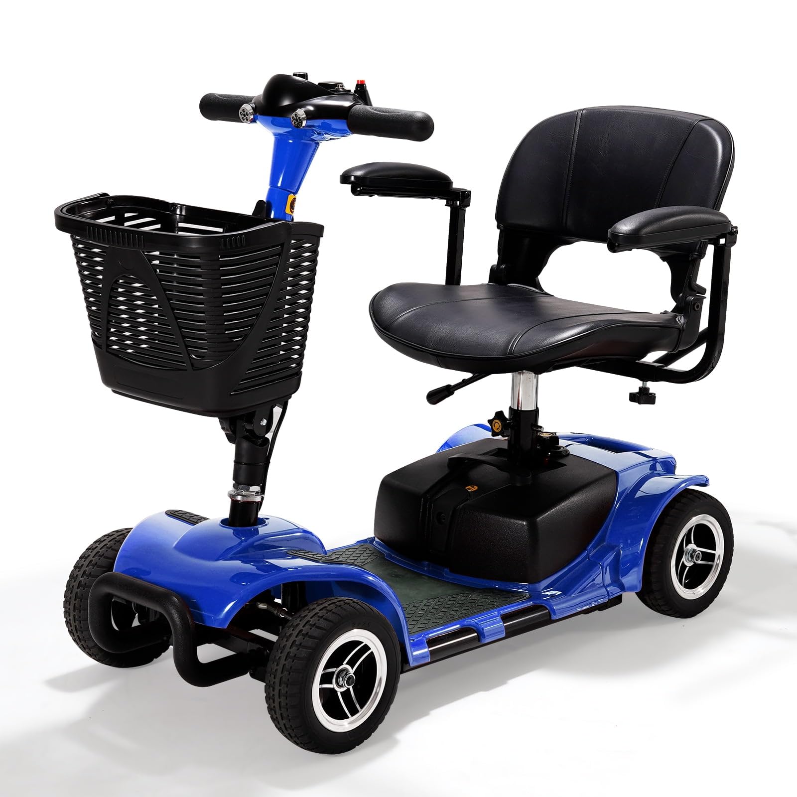 4 Wheel Electric Mobility Scooter for Adults & Seniors - Heavy Duty Battery Powered Travel Wheelchair with Basket & Charger - Compact Design for Indoor & Outdoor Use (Blue) - Perfect for Shopping, Parks & Daily Commute