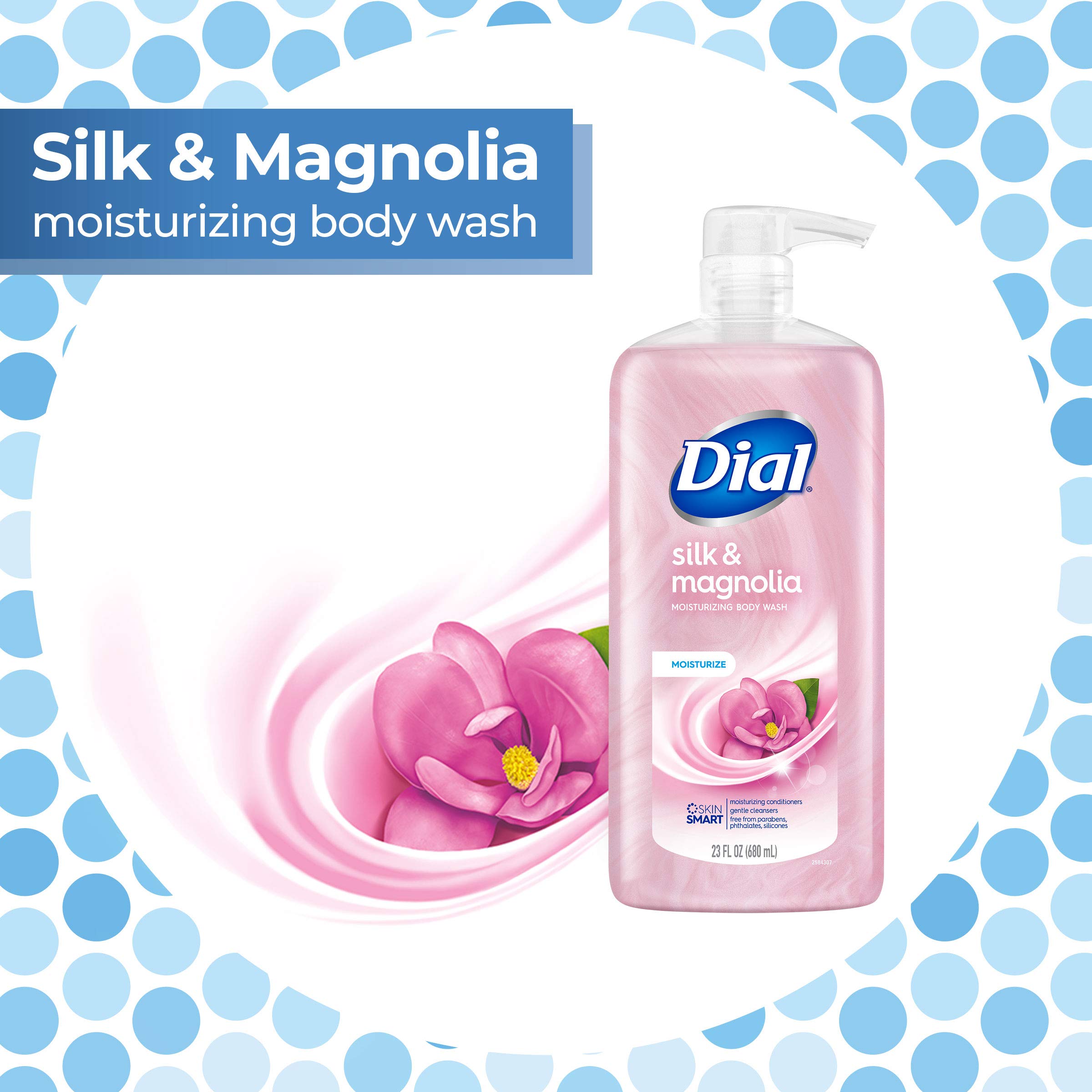 Dial Body Wash, Silk & Magnolia Scent, 23 fl oz (Pack of 3) - Moisturizing Shower Gel for Dry Skin, Perfect for Daily Use & Relaxing Bath Time