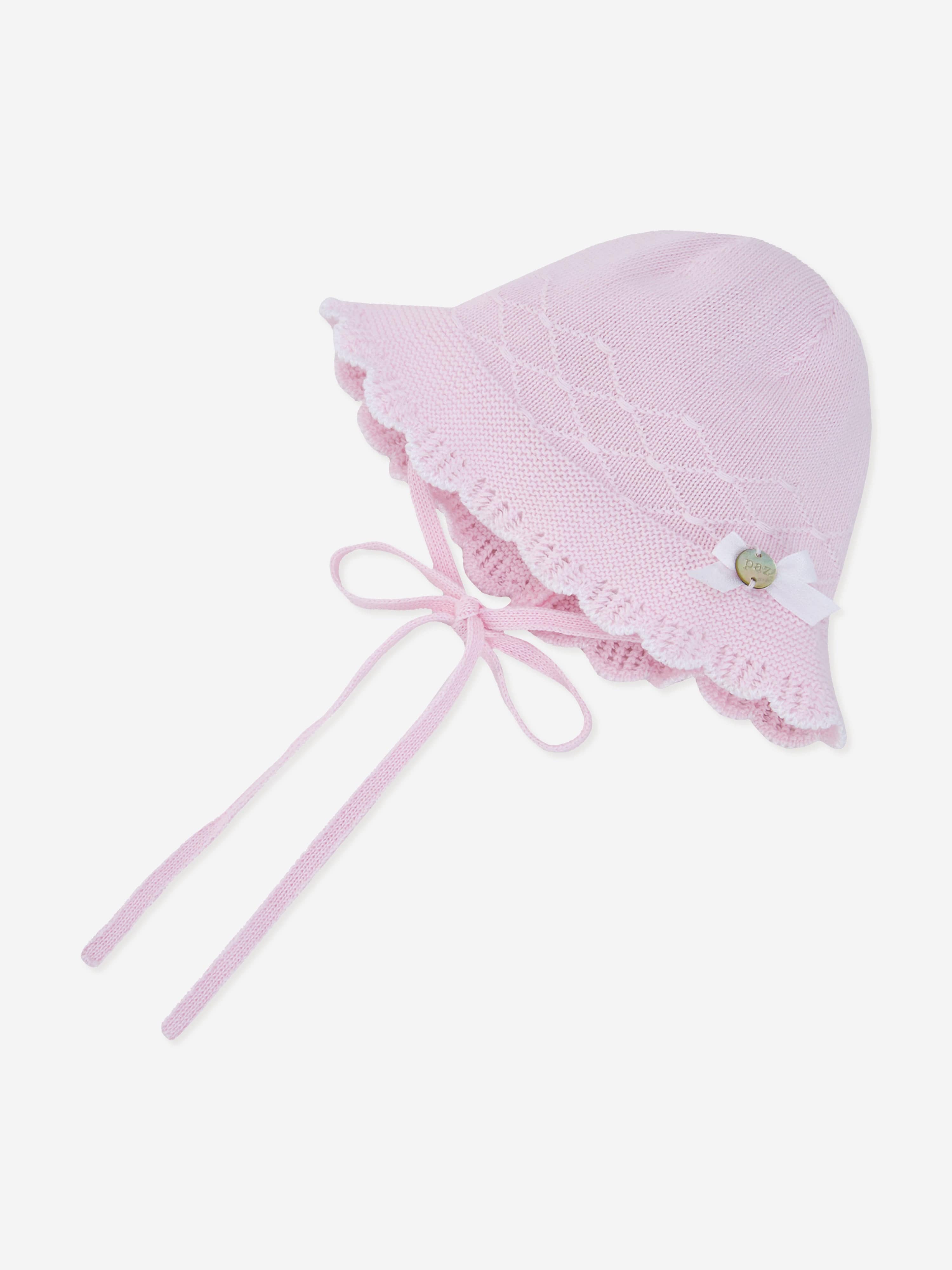 Pink Cotton Knit Bonnet for Baby Girls - Soft & Comfortable Newborn Headwear for Photos, Outings & Special Occasions