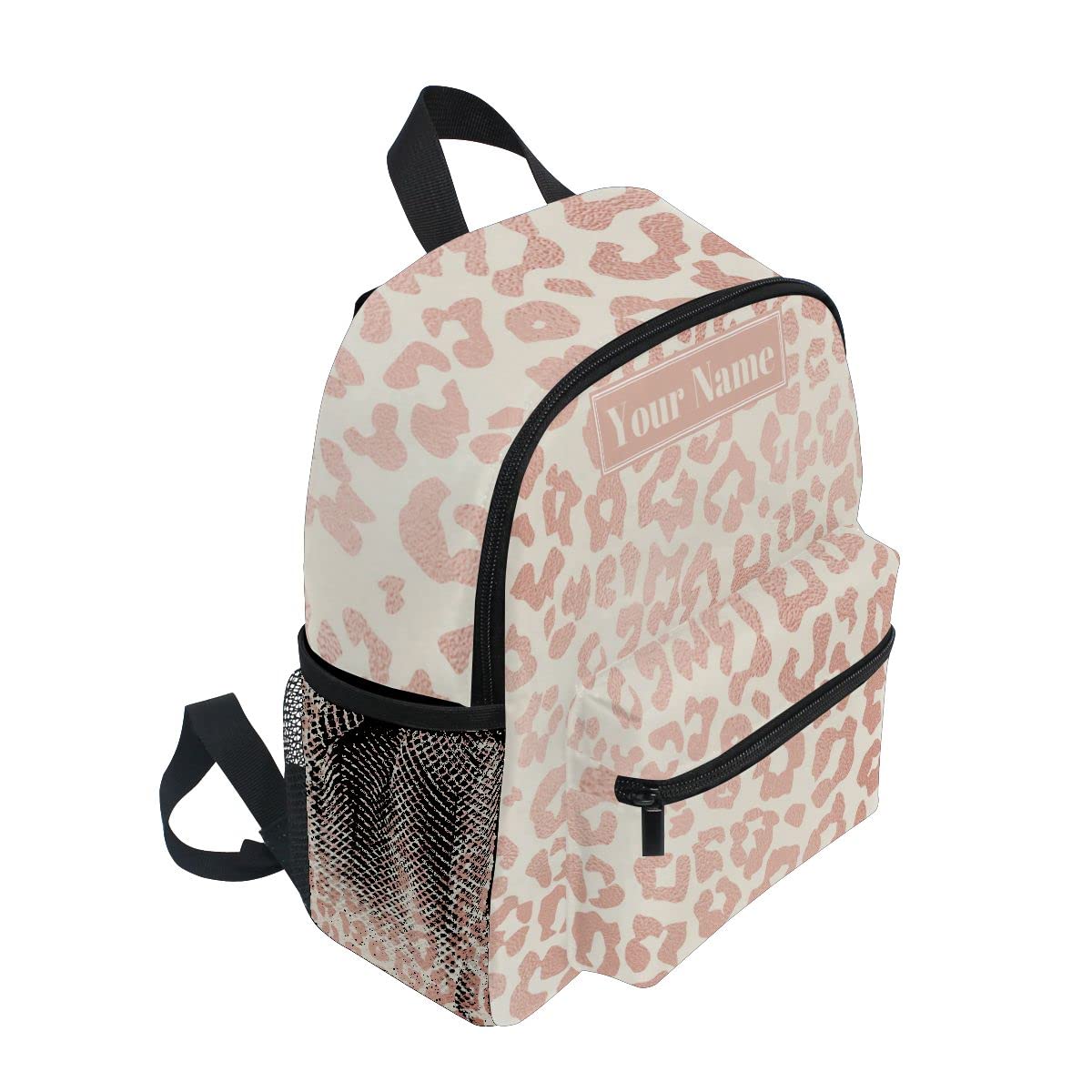 Personalized Preschool Backpack with Adjustable Chest Strap - Custom Name/Text Daycare Bag for Toddlers, Rose Gold Leopard Print Cheetah Design - Perfect for Nursery, Daycare, Travel & Diaper Storage (Toddler Size)