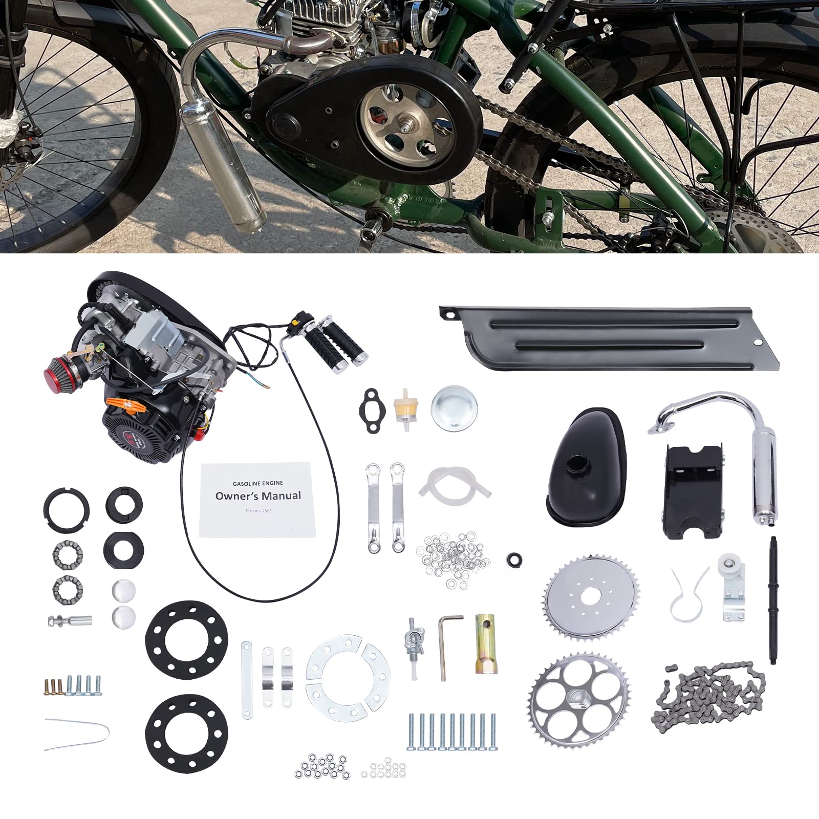 100CC 4 Stroke Bicycle Engine Kit - Gas Powered Bike Motor Conversion Kit for DIY Motorized Bicycles (Chain Drive Type) - Perfect for Commuting, Off-Road Adventures & Urban Transportation