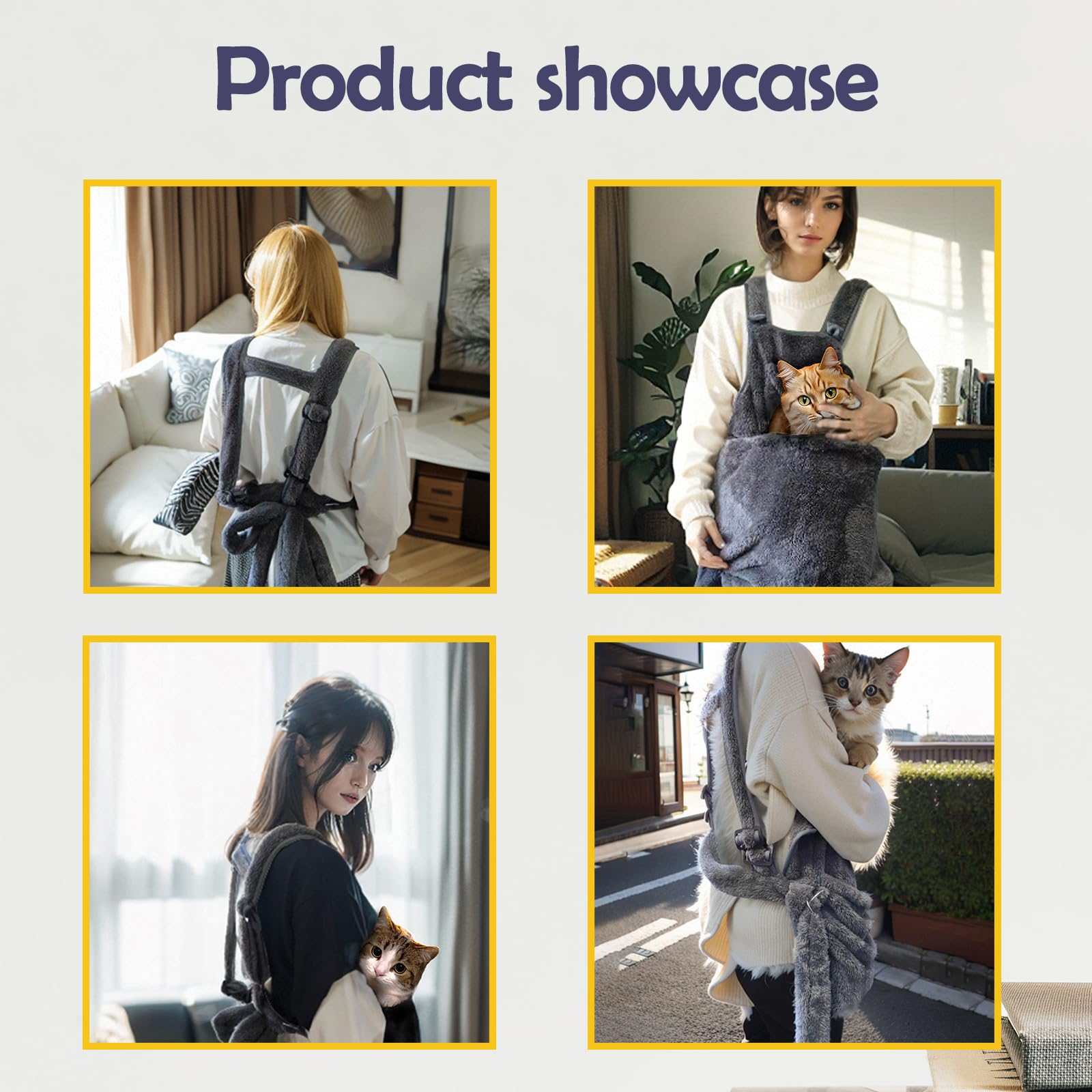 Adjustable Cat Sling Carrier - Hands Free Chest Apron with Shoulder Straps & Waist Support - Comfortable Pet Carrier for Small Cats & Dogs (Grey) - Perfect for Travel, Hiking, and Outdoor Adventures with Your Furry Friend