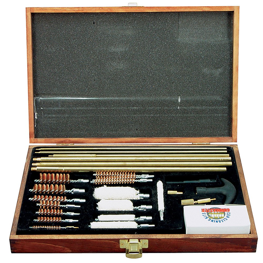 Gunmaster 35-Piece Deluxe Universal Gun Cleaning Kit in Wooden Case - Perfect for Rifle, Pistol & Shotgun Maintenance at Home or Range