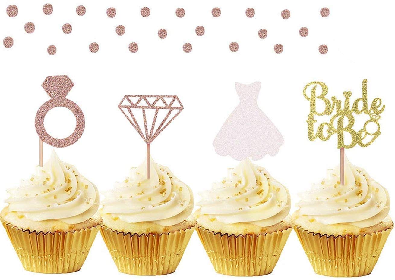 JeVenis 36 PCS Bride to Be Cupcake Toppers - Diamond Ring & Wedding Dress Cupcake Decorations for Wedding, Engagement, Bridal Shower & Bachelorette Party Decor