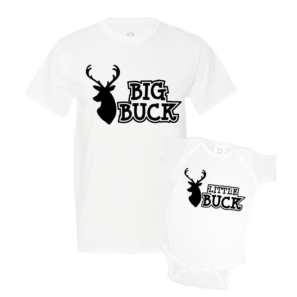 Big Buck Little Buck Matching Father Son T-Shirts - Hunting Themed Family Outfits for Father's Day & Outdoor Adventures
