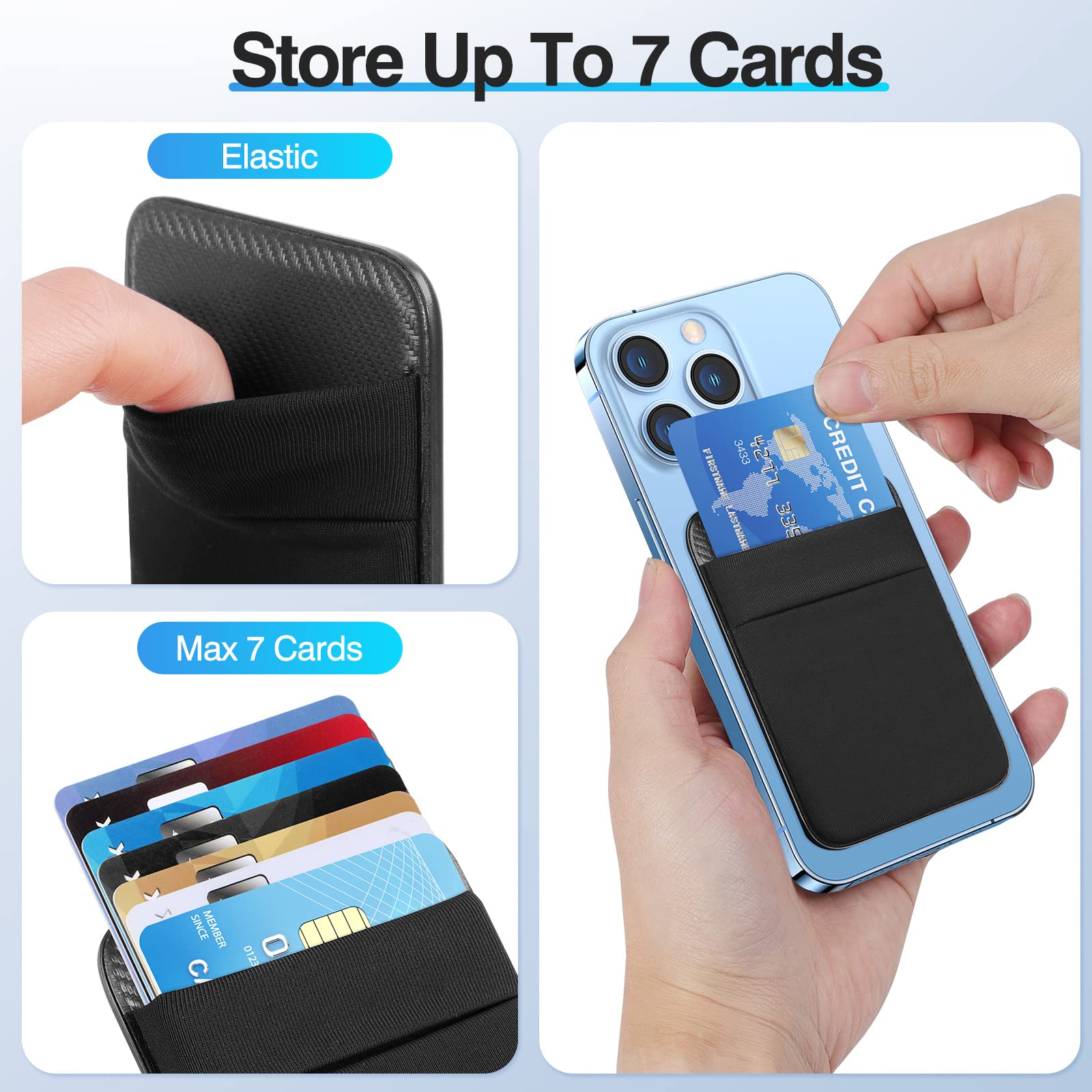 Magnetic Phone Wallet Card Holder for iPhone 15 14 13 12 Mini/Plus/Pro/Pro Max - Magsafe Compatible Slim Wallet for Back of Phone (Black) | Perfect for Everyday Carry, Travel & Contactless Payments