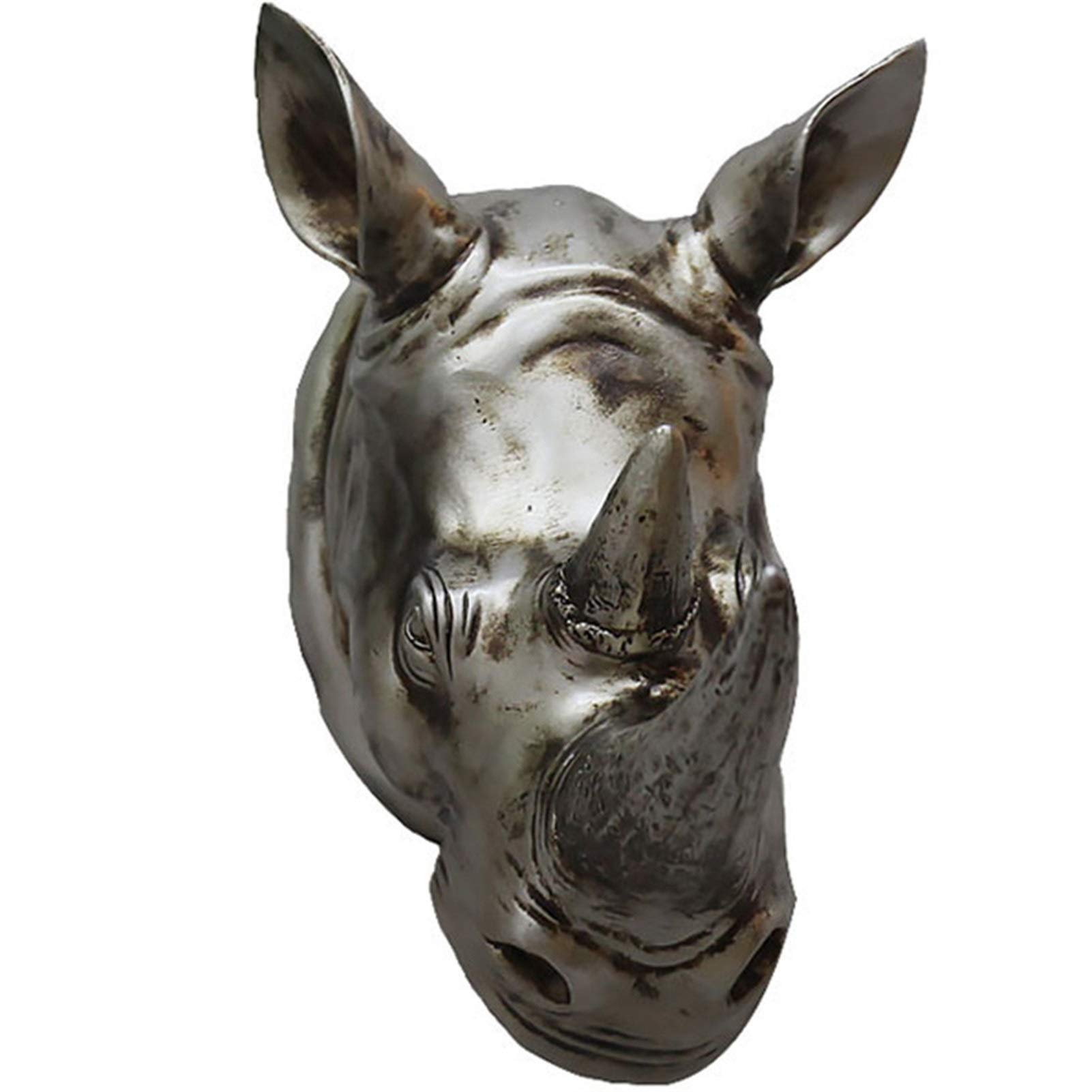 Creative Silver Rhino Head Wall Sculpture - 27.7x34.2x17.3cm Animal Wall Art for Living Room, Porch & Corridor Decor | Unique Home & Office Decoration