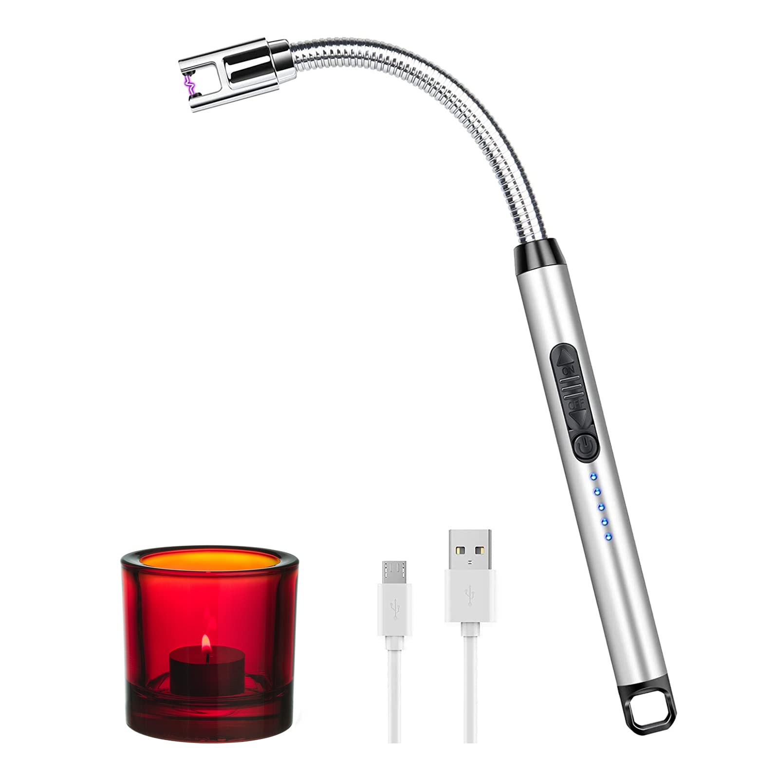 Rechargeable Windproof Arc Lighter for Kitchen, Camping & BBQ - Silver
