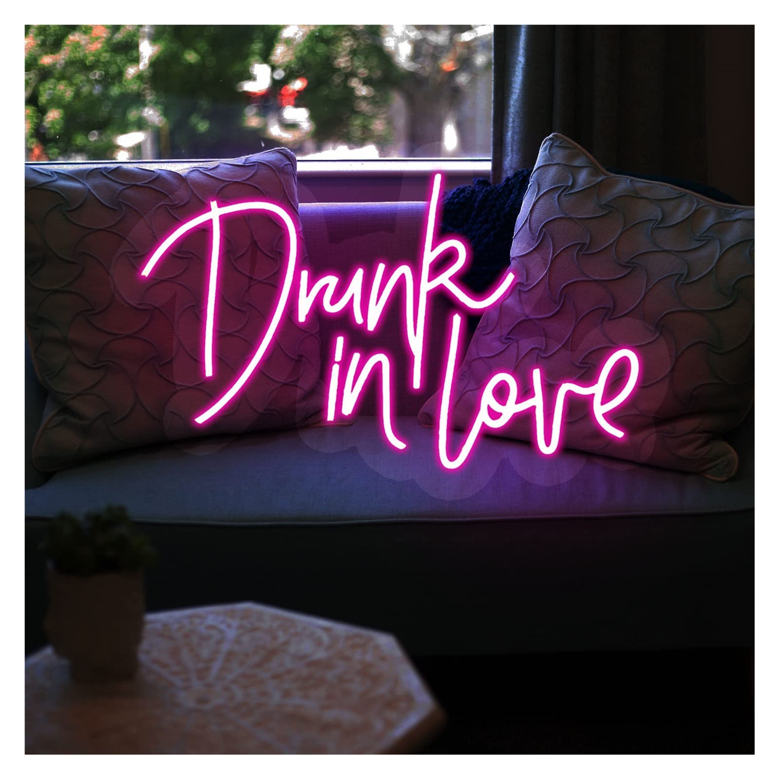 DzizJNC Drunk in Love Neon Sign - Custom LED Wall Decor for Home, Bar & Party | 3D Acrylic Light Up Sign (Pink, 50x31cm) - Perfect for Valentine's Day, Wedding Decor & Nightclub Lighting