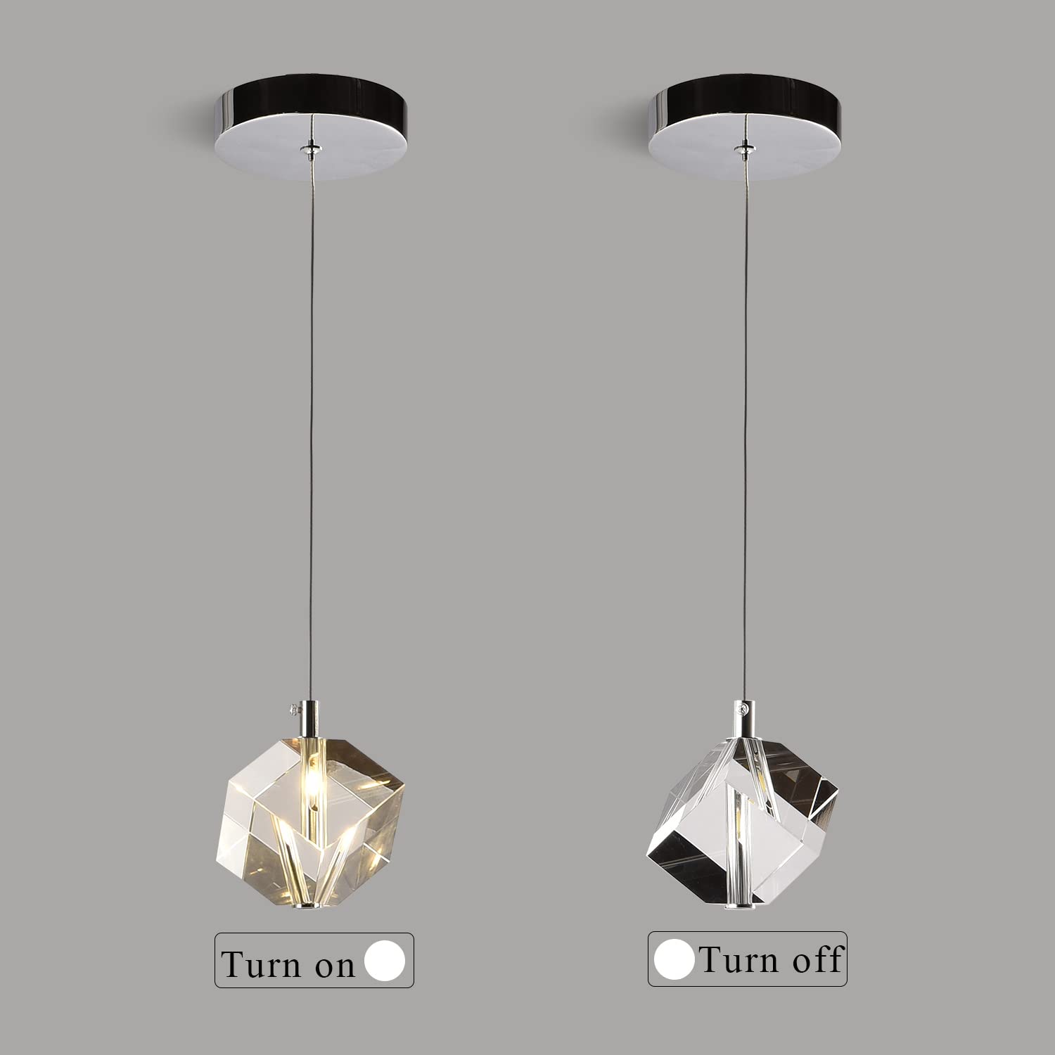 Modern Round Crystal Pendant Light - Chrome Single Raindrop Chandelier for Kitchen Island, Bedroom, Bathroom, Foyer & Dining Room - Farmhouse & Contemporary Decor Lighting Fixture (1-Light)