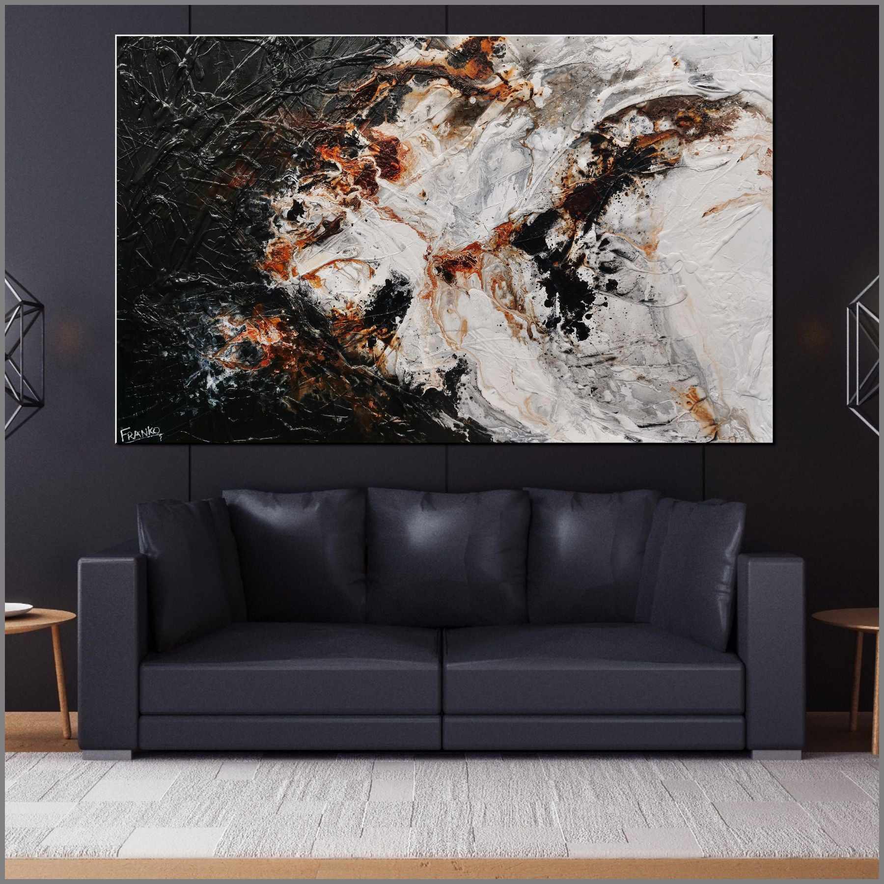 Black Oxide 160cm x 100cm Abstract Textured Painting - Modern Rustic Wall Art for Living Room, Bedroom & Office Decor