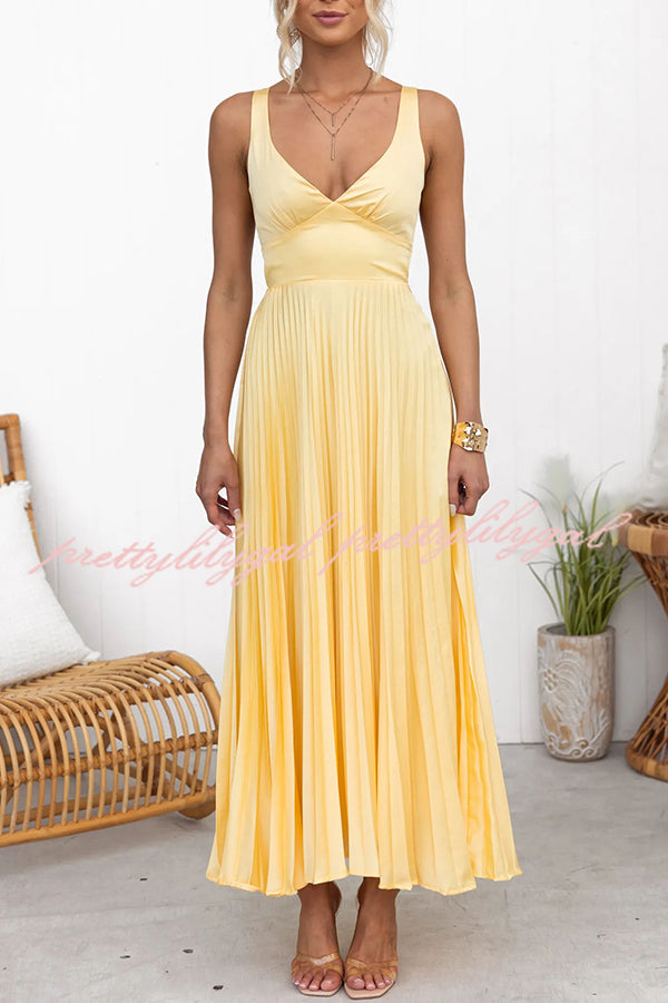 Tucson Sunset Pleated Back Elastic Waist Maxi Dress for Women | Flowy Beach Dress for Summer Vacation, Boho Chic Outfit, Casual Sundress