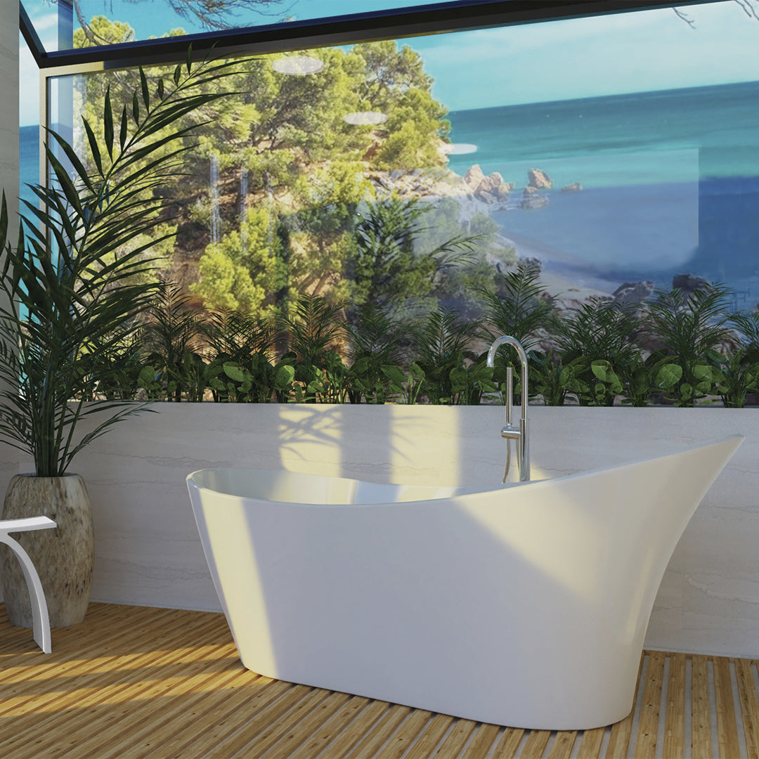 DAX Oval Freestanding Acrylic Bathtub - Glossy White 67x30 Inches (BT 9081) | Modern Soaking Tub for Spa-Like Relaxation in Bathroom