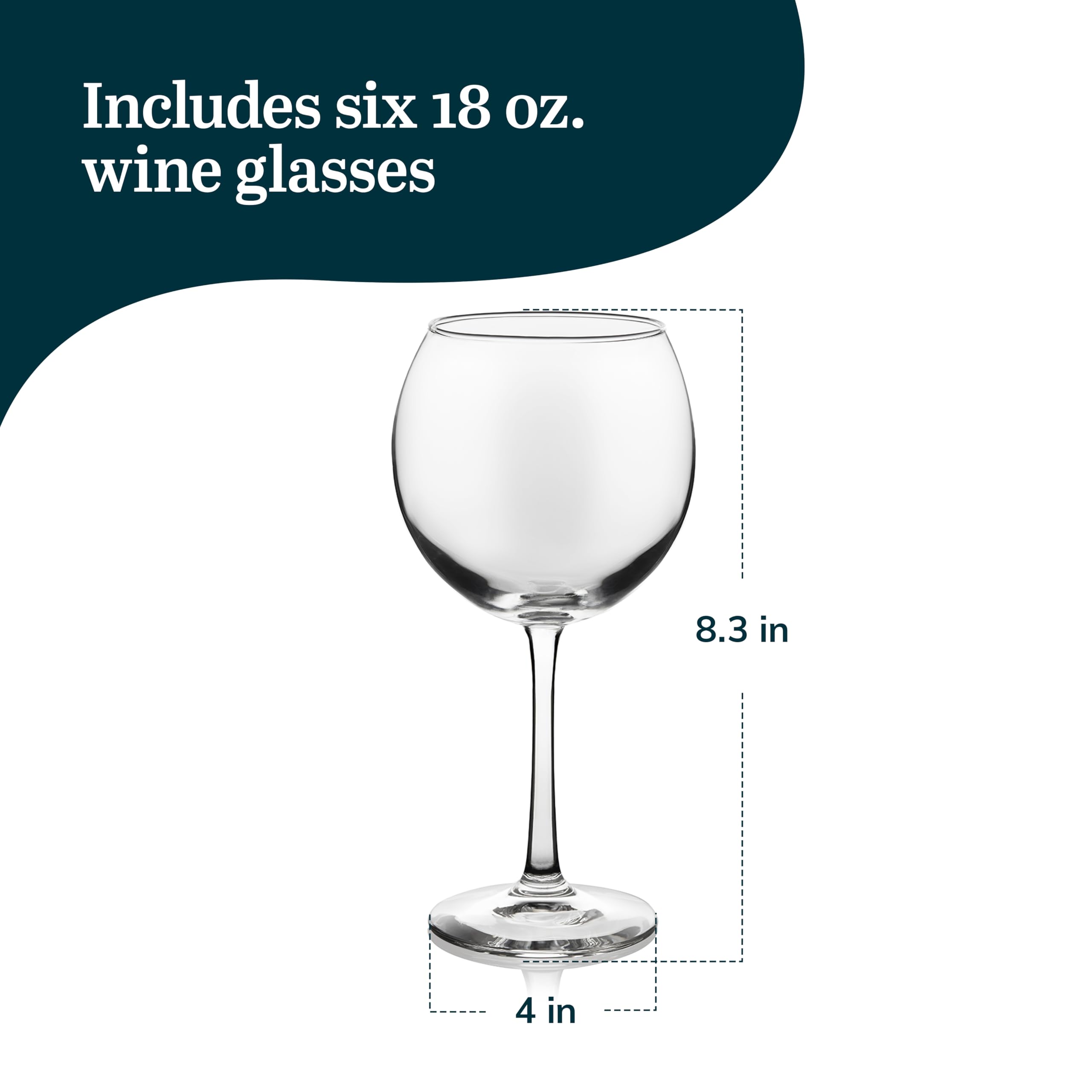 Libbey Vina Red Balloon Wine Glasses - Set of 6 Elegant 18.25 Oz Large Red Wine Glasses with Long Stem - Perfect for Weddings, Birthdays, Dinner Parties & Romantic Date Nights