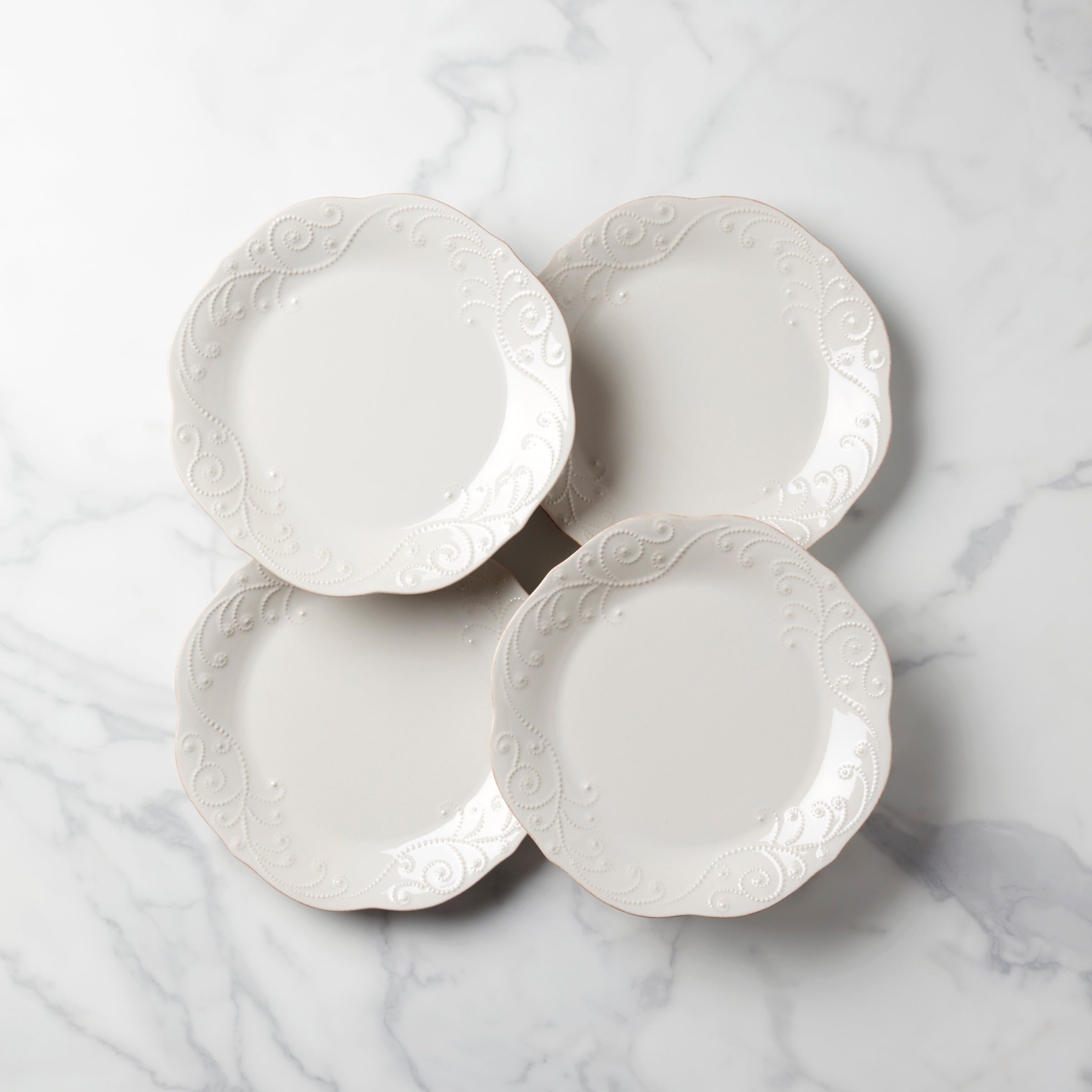 Elegant French Perle Dinner Plates Set of 4 - Premium Porcelain Tableware for Fine Dining, Wedding Registry & Holiday Entertaining