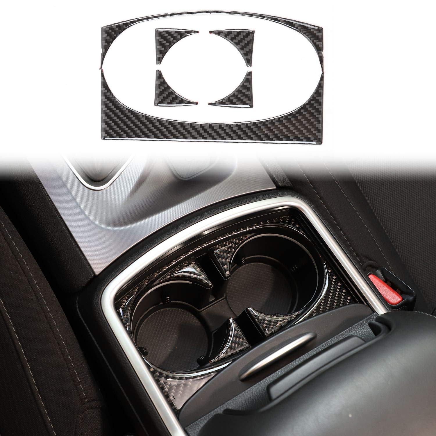 Carbon Fiber Gear Shift Shifter & Cup Holder Panel Trim Kit (6pcs) - Interior Upgrade for 2015-2025 Dodge Charger - Premium Accessories for Enhanced Driving Experience