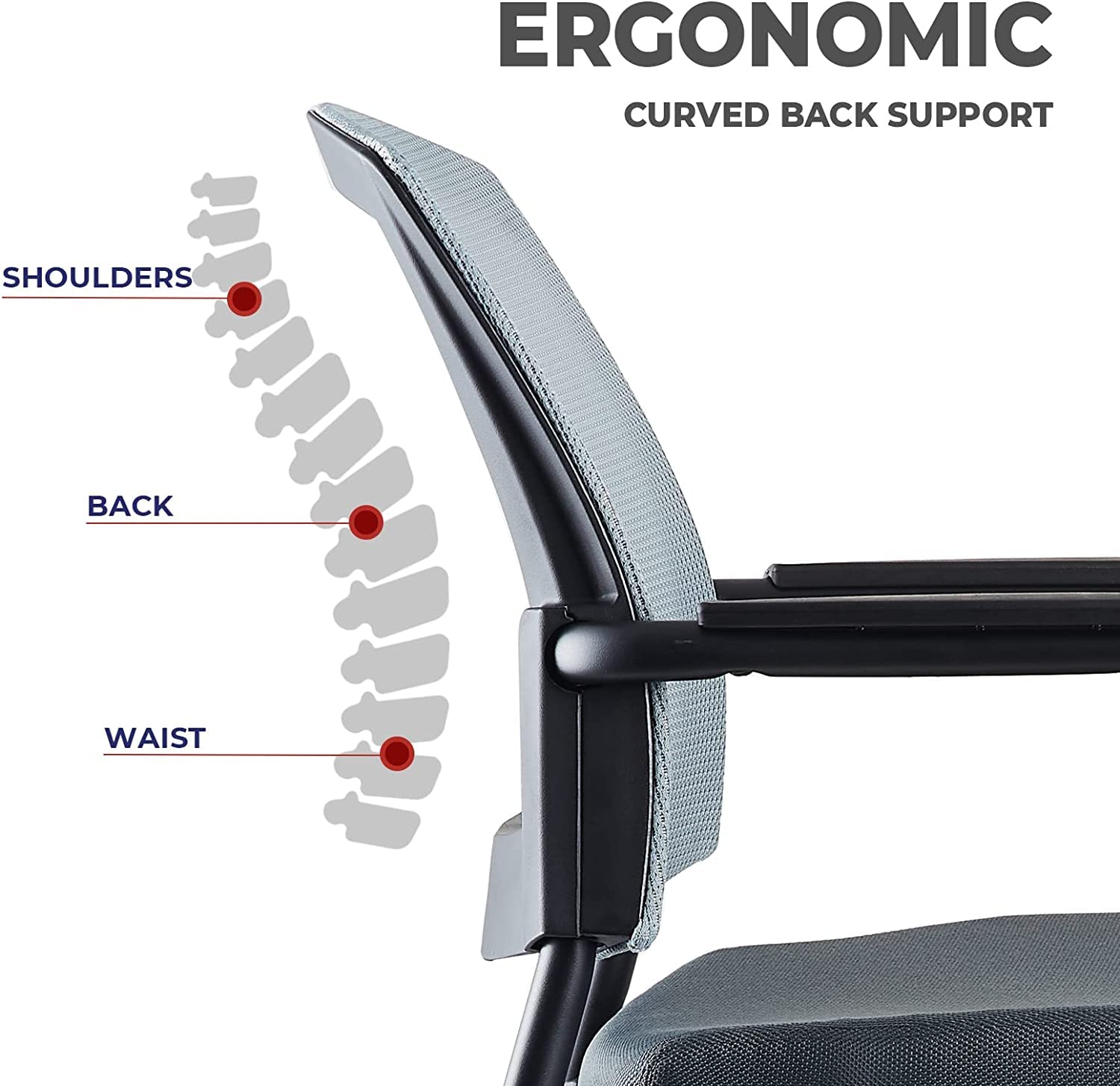 Clatina Ergonomic Mesh Guest Chair with Arms - Stackable Office Chair for Home, Waiting Room, Lobby & Conference - Breathable Back Support, No Wheels (Alba Gray, 2-Pack) - Perfect for Reception Areas, Meeting Rooms & Small Office Spaces