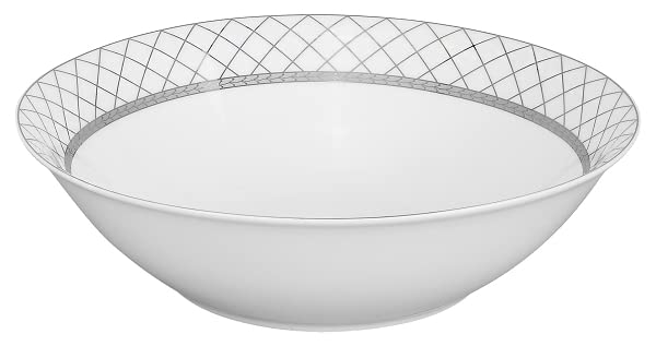 57-Piece Elegant Porcelain Dinnerware Set for 8 - Silver Cris Cross Border Design | Perfect for Dinner Parties, Weddings & Formal Events