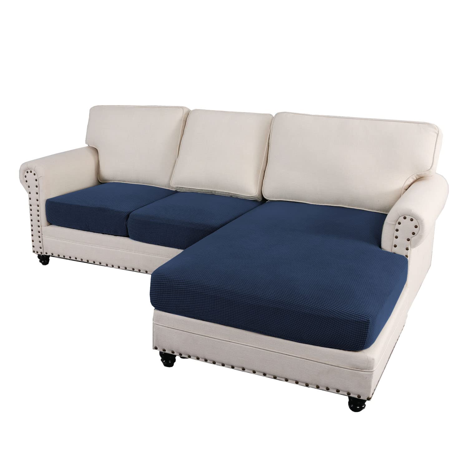 H.VERSAILTEX 3-Piece L-Shaped Sectional Sofa Cover Set - Reversible Left/Right Chaise & Cushion Protector (Navy Blue) - Perfect for Living Room, Family Room & Home Theater Furniture Protection