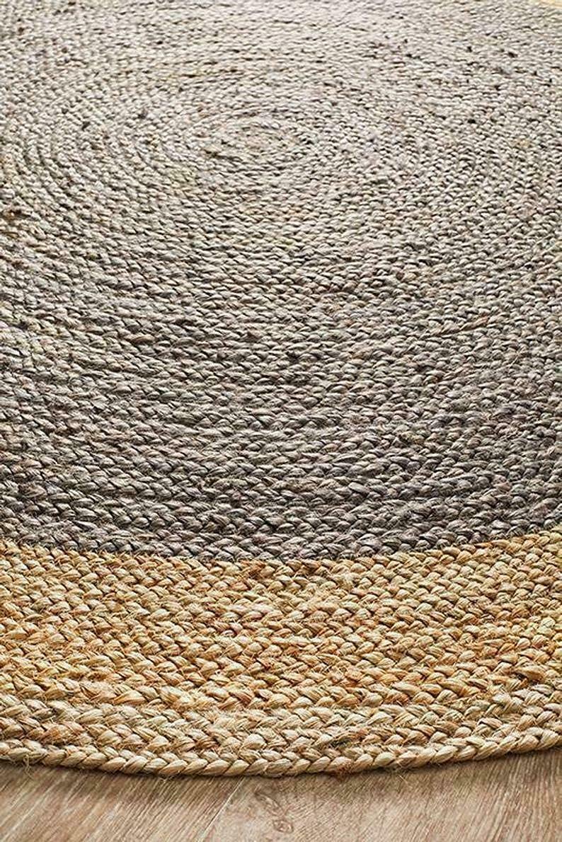 Handmade Natural Jute Round Braided Rug - 7x7 Feet Farmhouse Style Area Carpet for Living Room, Bedroom, Kitchen | Indoor/Outdoor Use | Turquoise Boho Chic Decor | Perfect for Cozy Home, Patio & Sunroom Decorations