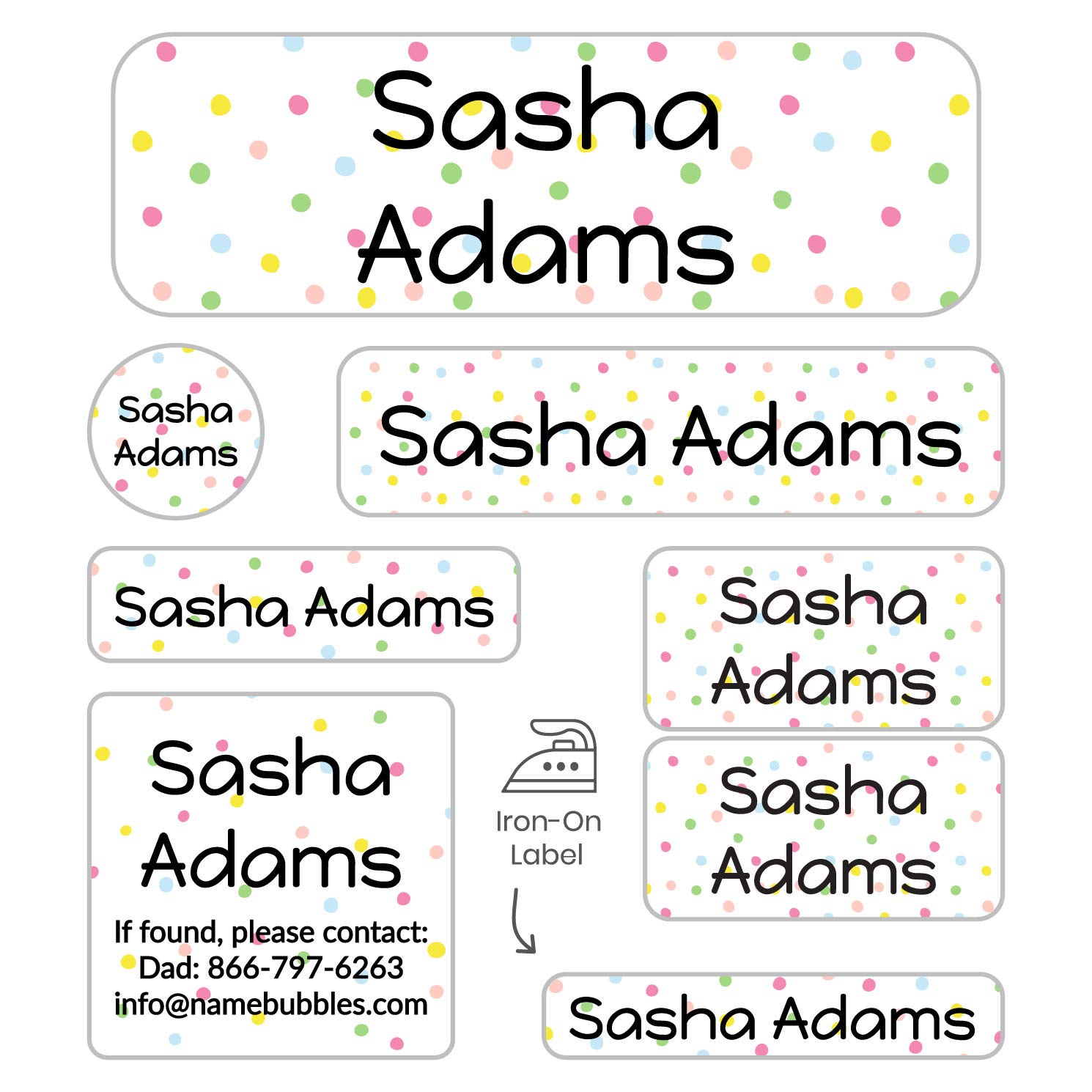 Custom Name Labels for Kids - 169 Personalized Iron-On & Stick-On Labels for Camp, School & Daycare (7 Sizes) - Waterproof Clothing Tags, Water Bottles & Gear Labels - Perfect for Organizing Backpacks, Lunchboxes & Sports Equipment (Pom Pom Design)