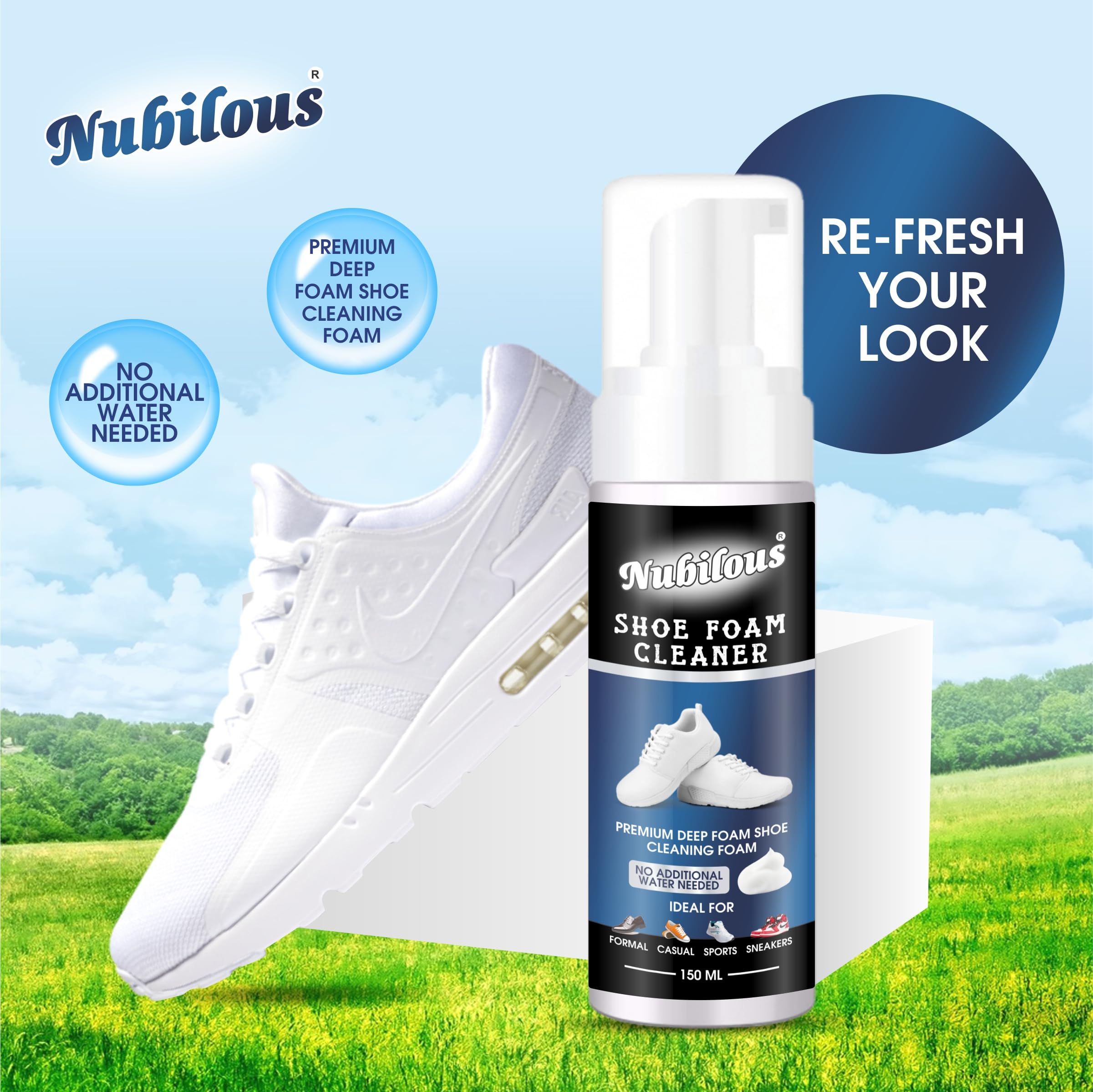Nubilous Sneaker Cleaner for White Shoes | Foam Cleaning Kit for Nubuck, Canvas, Knit & Sports Shoes | Gentle Shoe Cleaner for Trainers, Running & Casual Wear | Perfect for Gym, Workouts & Everyday Use