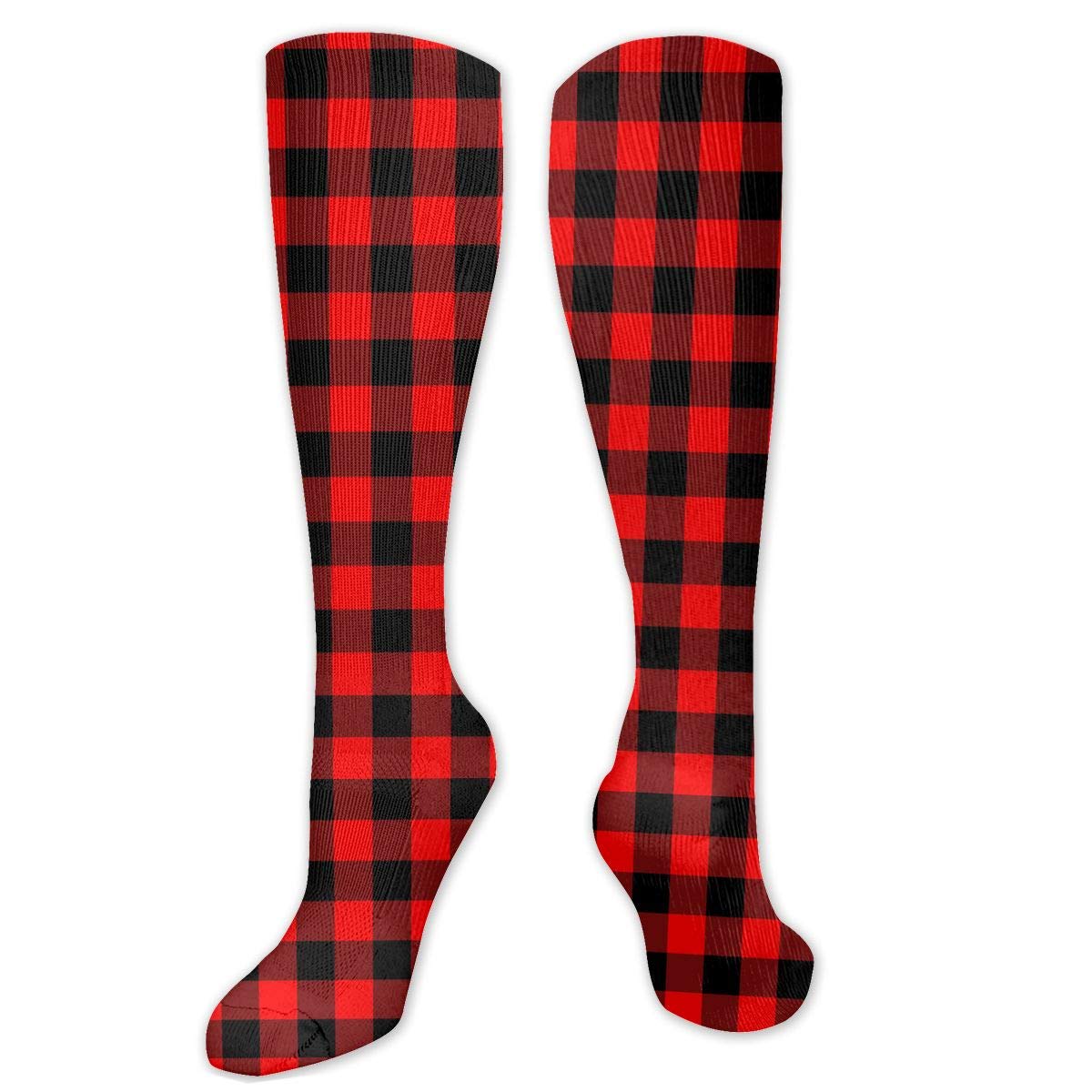 Red and Black Buffalo Plaid Print Compression Socks for Women & Men - Knee High Calf Support Socks for Running, Hiking & Winter Boots