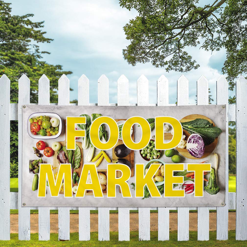 Vinyl Banner for Outdoor Advertising - Weatherproof Restaurant & Food Market Sign with 4 Grommets (24x36 Inches) - Perfect for Yard Sales, Food Trucks, and Business Promotion