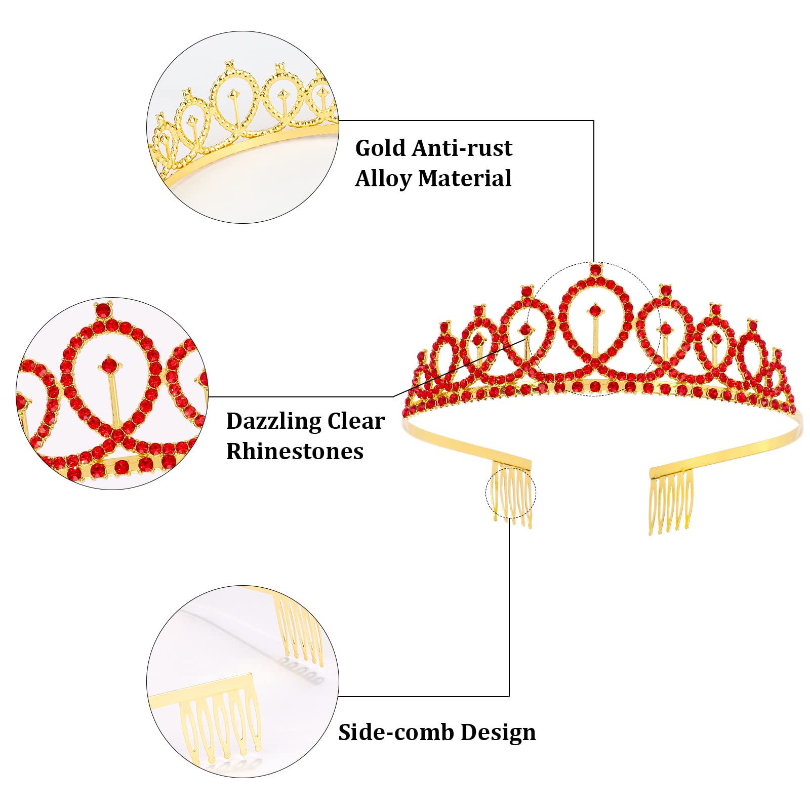 Birthday Queen Sash & Crystal Tiara Set - Elegant Red Rhinestone Crown & Glitter Sash for Women & Girls | Perfect for Birthday Parties, Bachelorette, Pageants & Special Celebrations