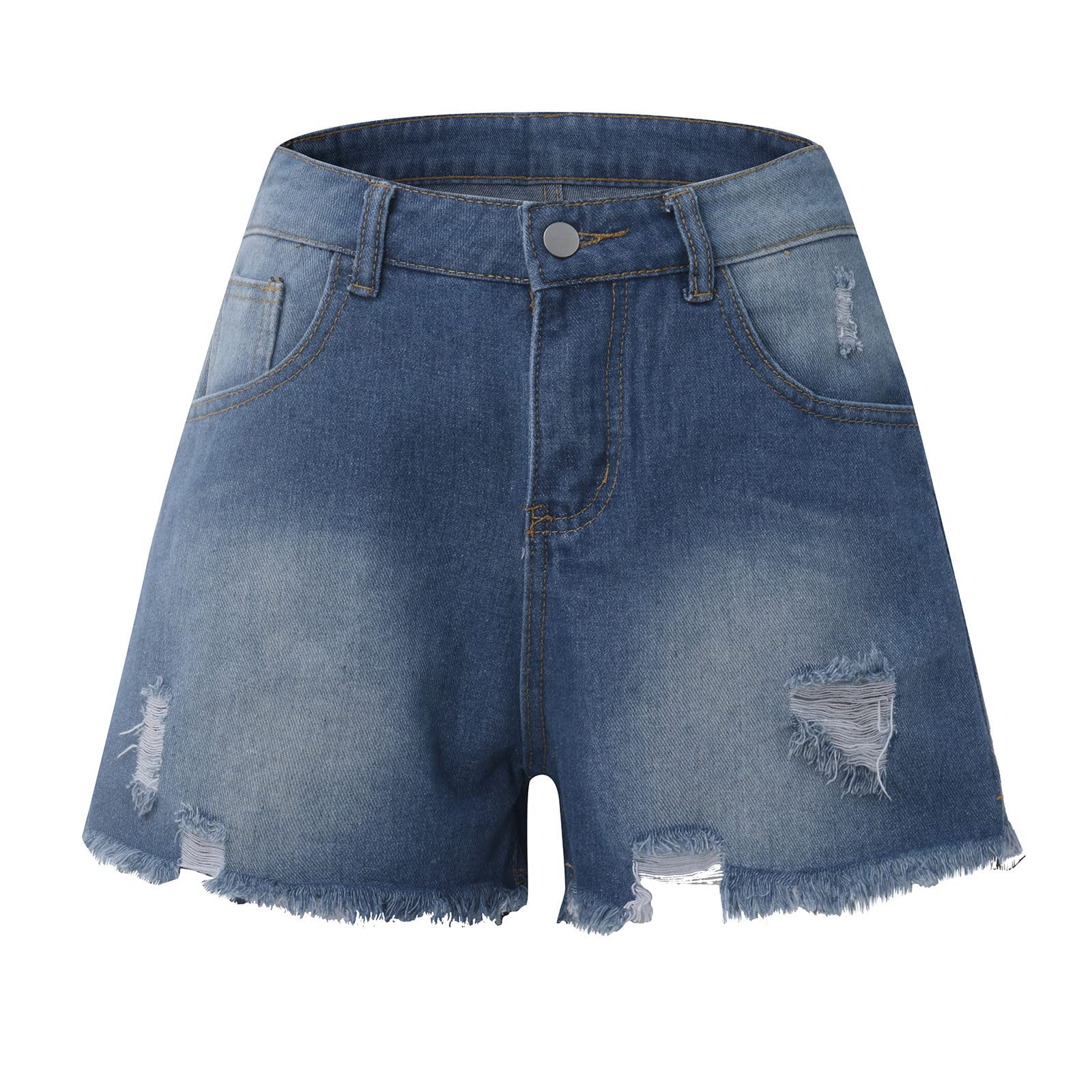 Women's Ripped Denim Shorts Mid Waist for Summer Casual Wear