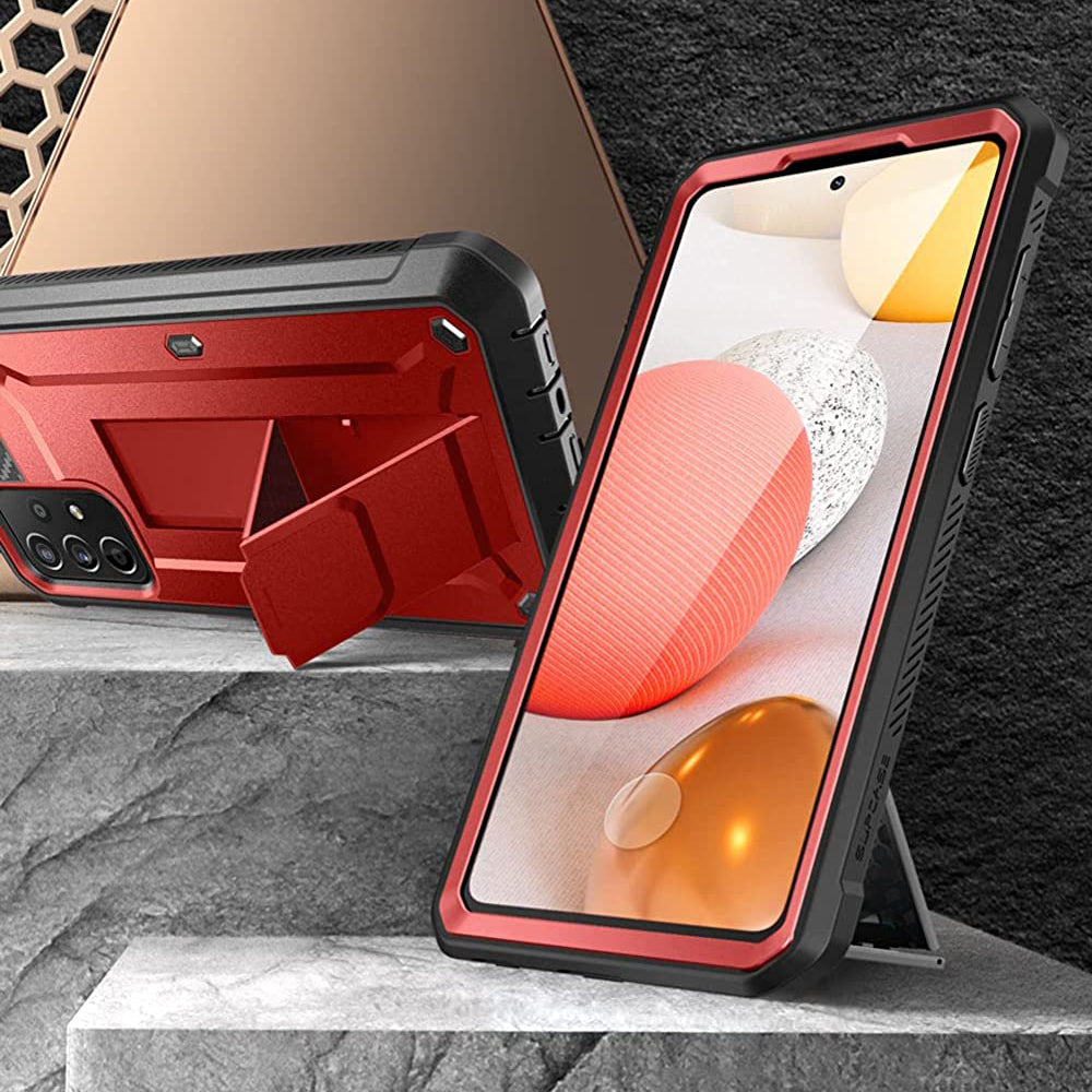 Samsung Galaxy A72 Unicorn Beetle Pro Rugged Holster Case - Heavy Duty Shockproof Cover with Built-in Screen Protector, Metallic Red - Perfect for Outdoor, Construction & Extreme Sports Protection