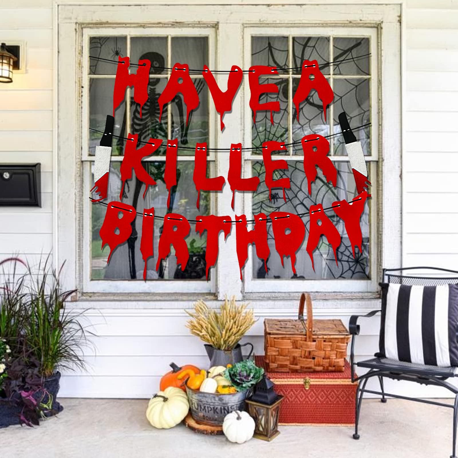 Scary Halloween Birthday Decorations - Murder Mystery Party Banner with Bloody Horror Movie Theme - Perfect for Spooky Birthday Parties & Halloween Events